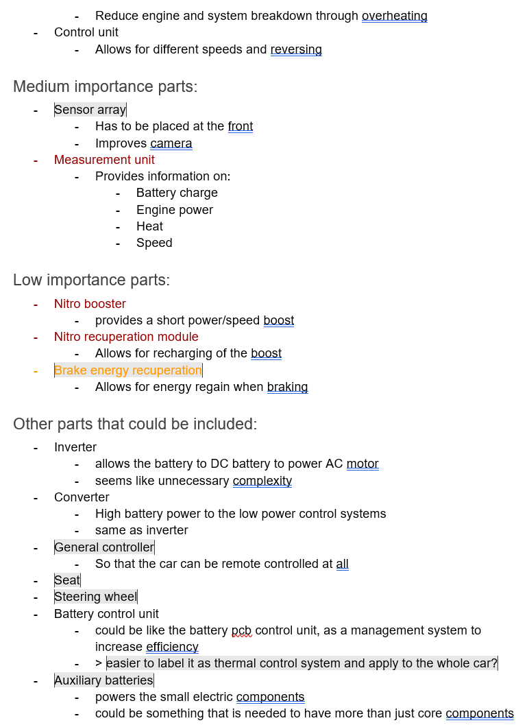 GDD for the car parts with priority coloring