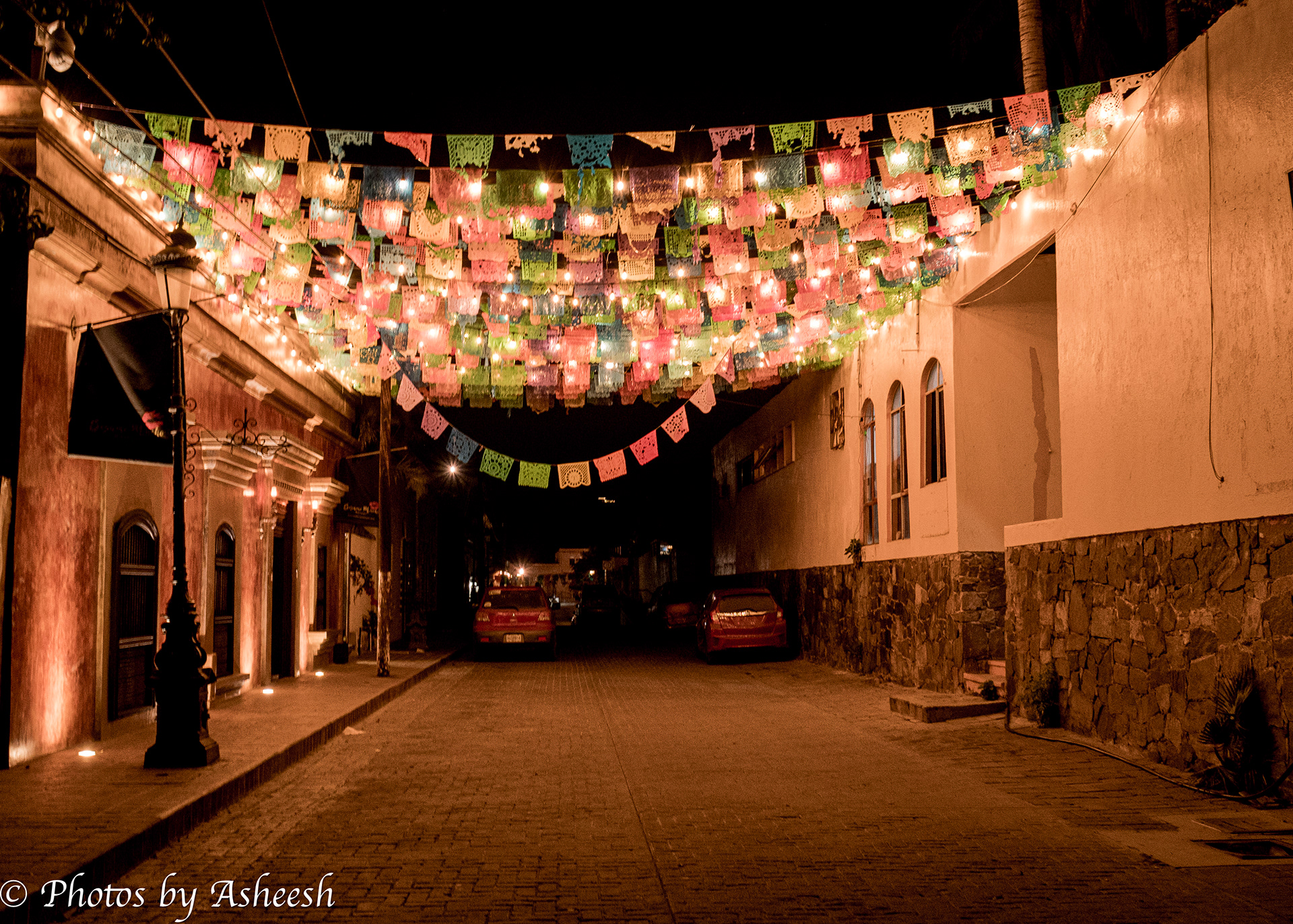 Todos Santos street at night