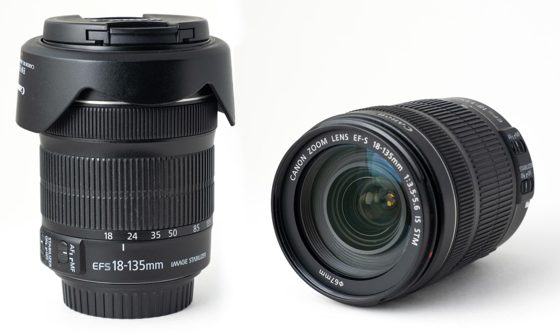 Canon Zoom EF-S 18-135 mm 1:3,5-5.6 IS STM.  Kr. 1.500,-. Men få ubetydelige støvpartiker inde i linsen. Fungerer upåklagelilgt på Fuji X med Fringer mellemring