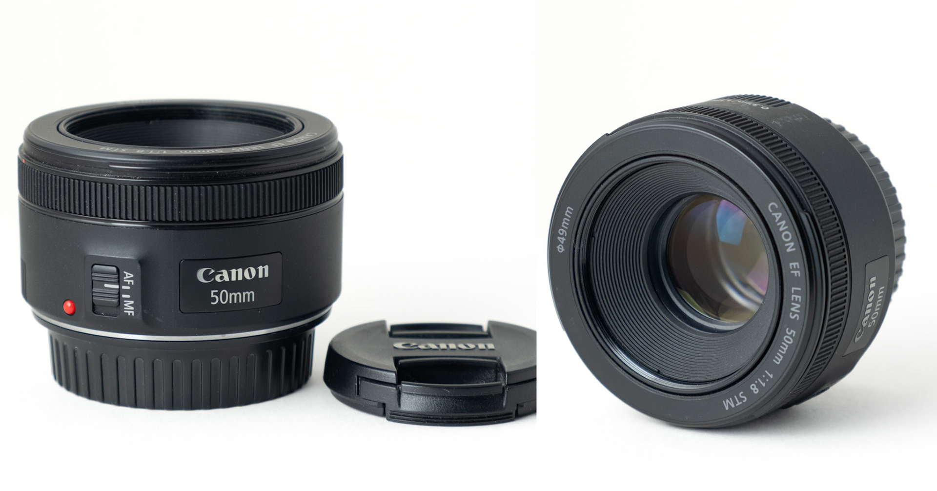 Canon EF 50 mm 1:1.8 STM. Kr. 950,-. Fungerer upåklageligt på Fuji X med Fringer mellemring.