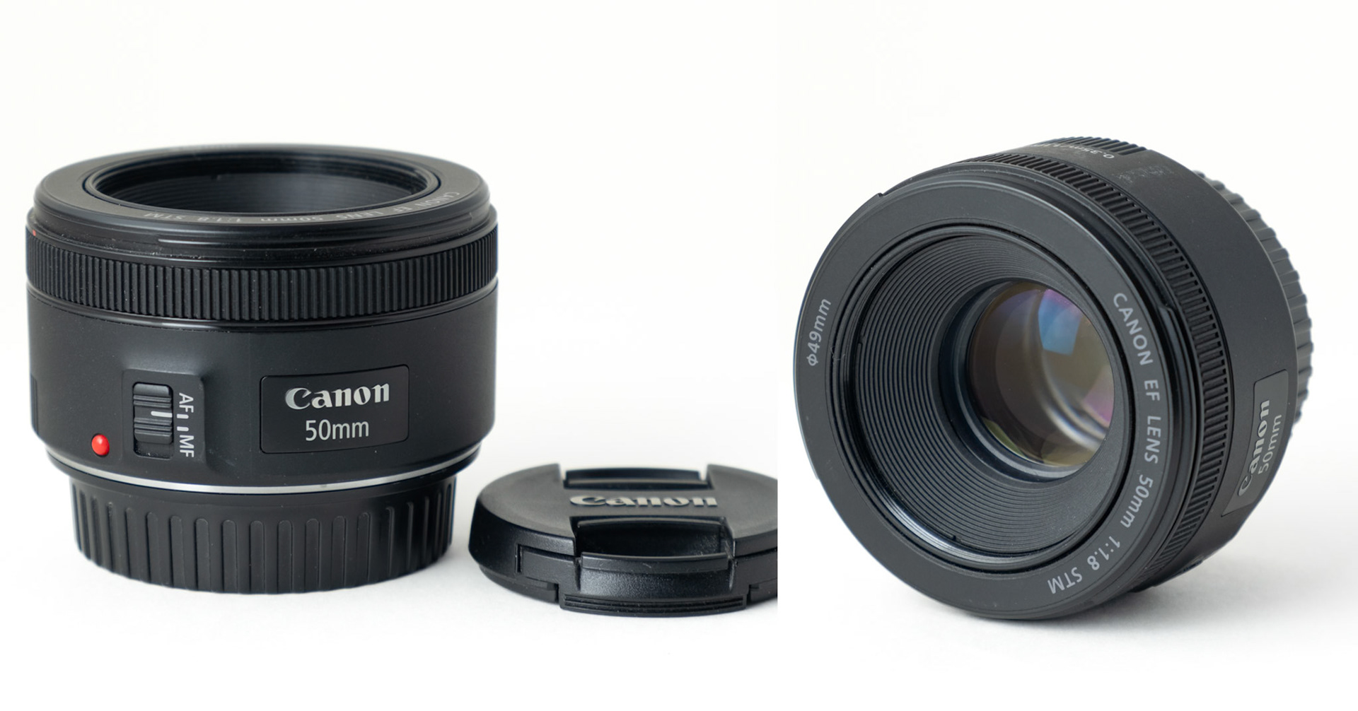 Canon EF 50 mm 1:1.8 STM. Kr. 950,-. Fungerer upåklageligt på Fuji X med Fringer mellemring.