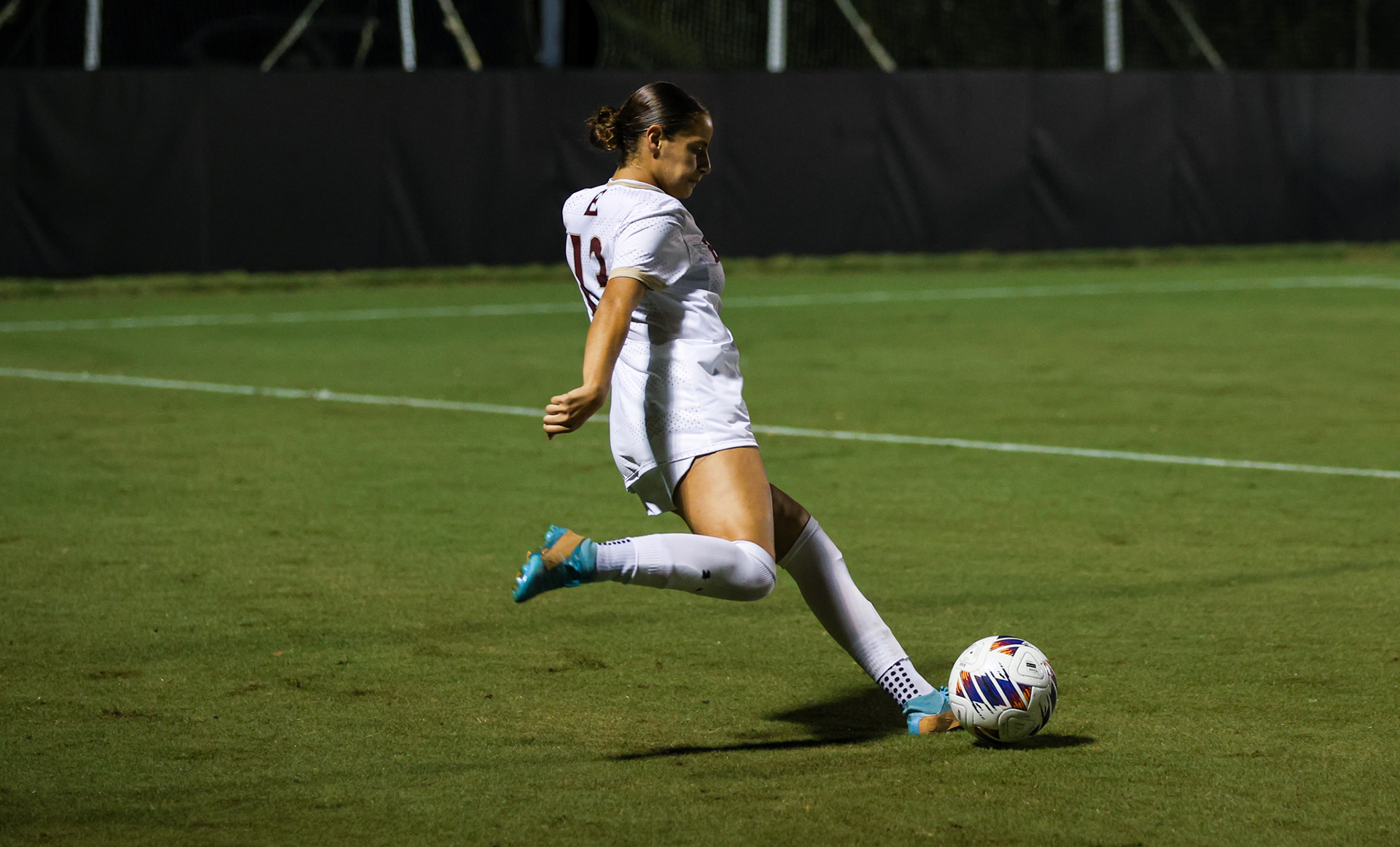 Jenna Abousaab gets ready to send a cross to the middle of the box during Elon's match against Hampton on Sept. 28.
