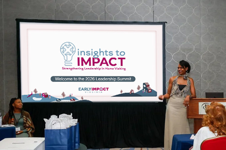 Photo from Early Impact Virginia’s 2025 Leadership Summit, featuring a mockup slide design from 2026