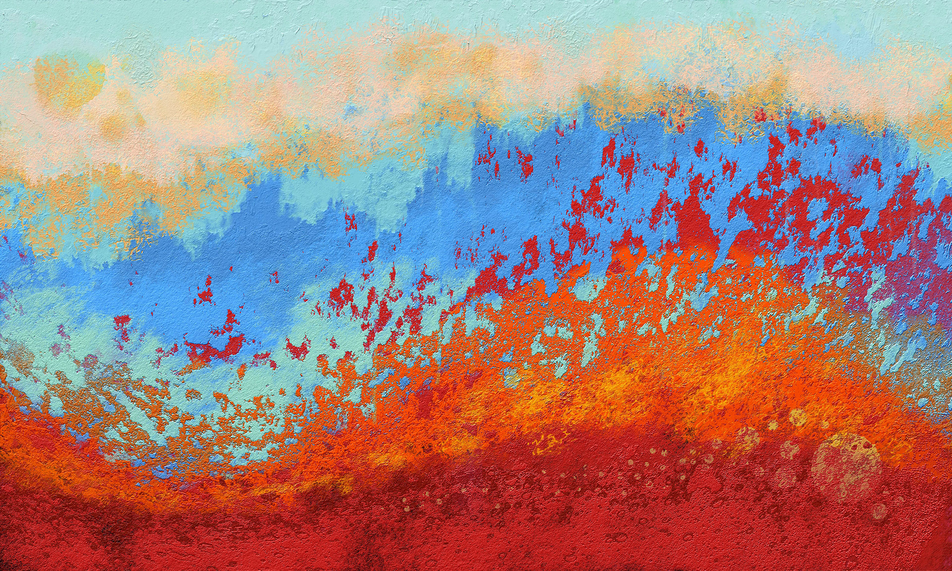 Abstract oil painting of wave forms and textures.