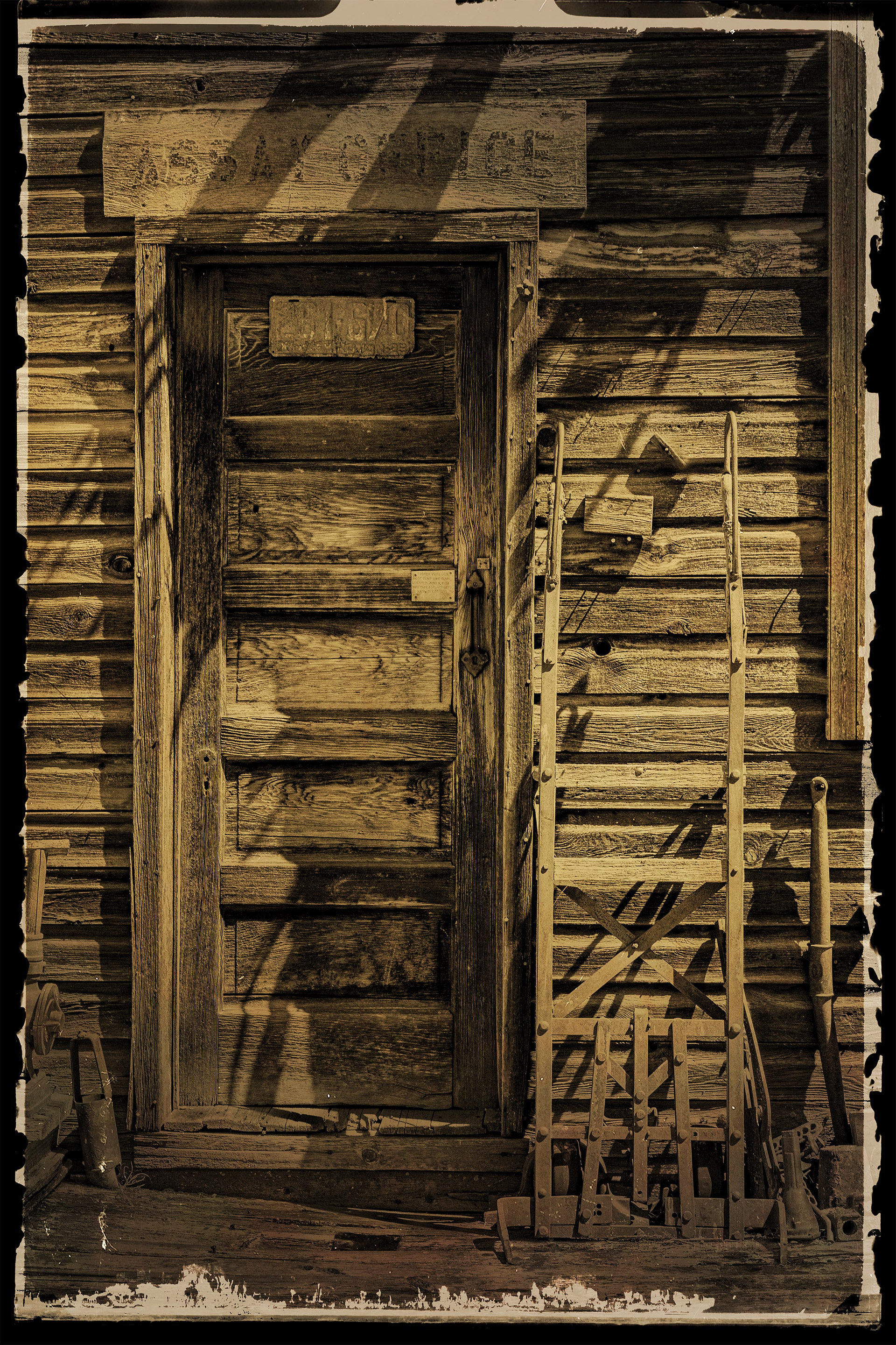 Photograph of old mining office entrance taken in Molson Washington. 