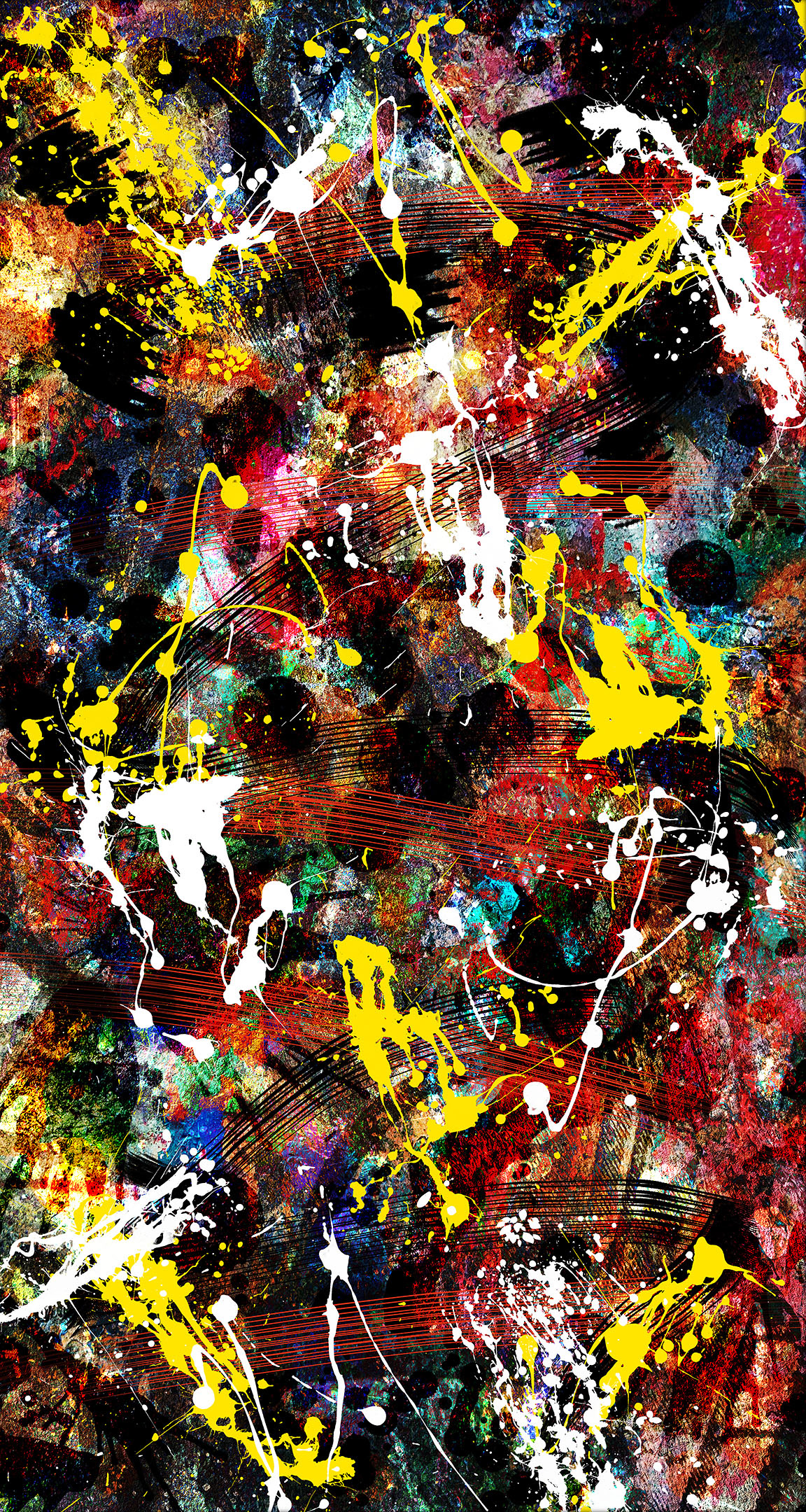 Brightly colored abstract digital oil painting of drips and brush streaks