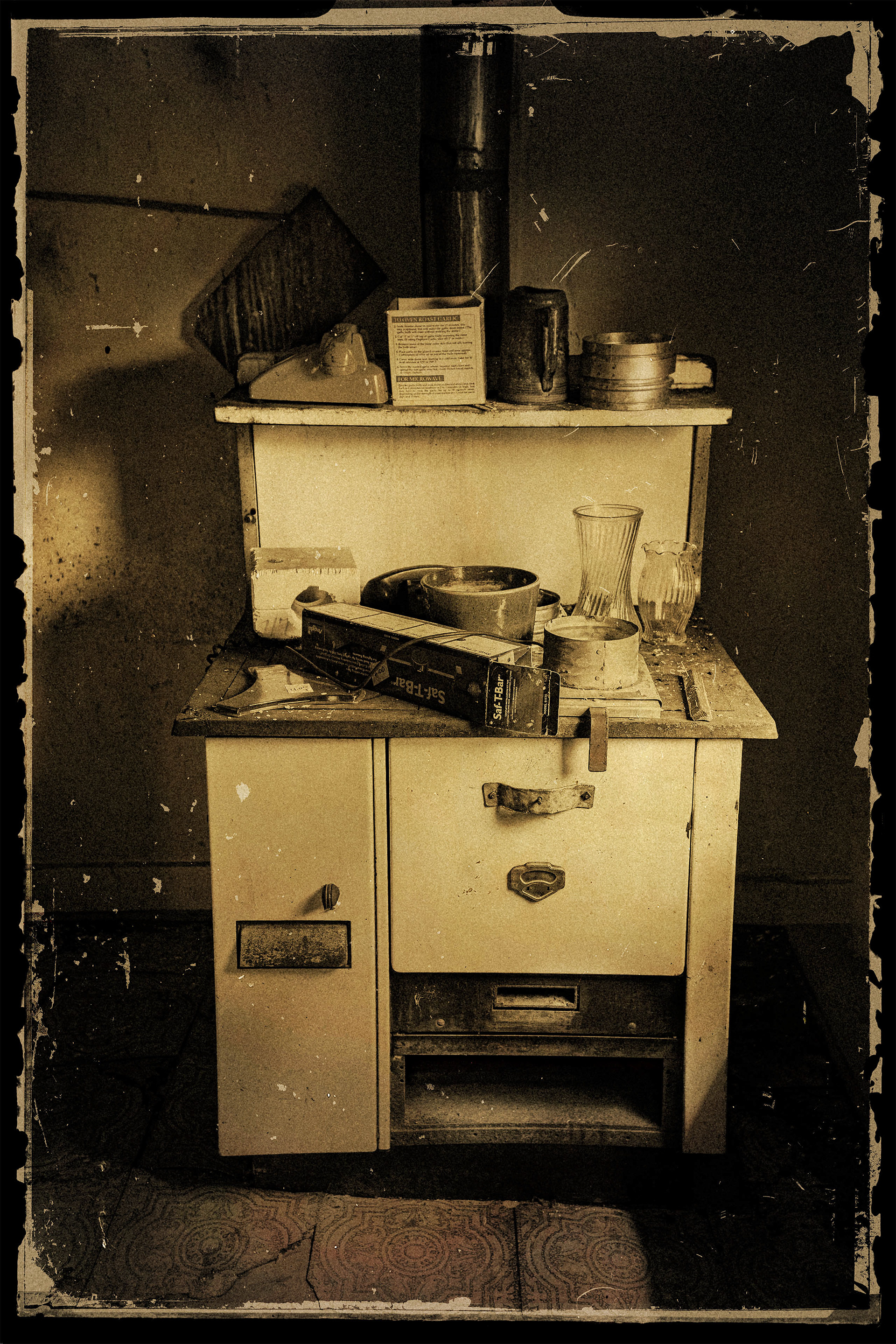 Photograph of antique wood stove taken in Liberty Washington.  