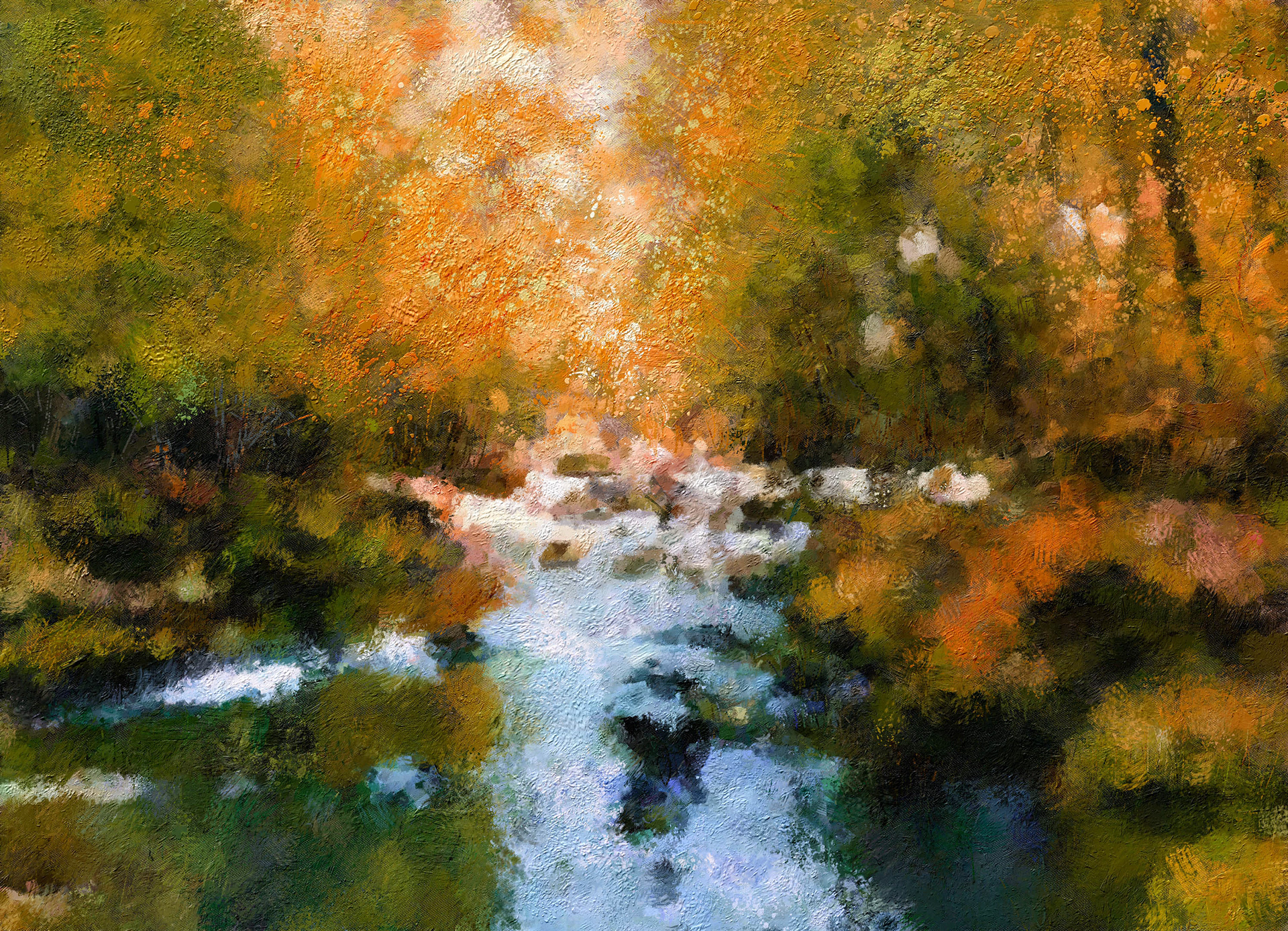 Wooded stream surrounded by autumn color.