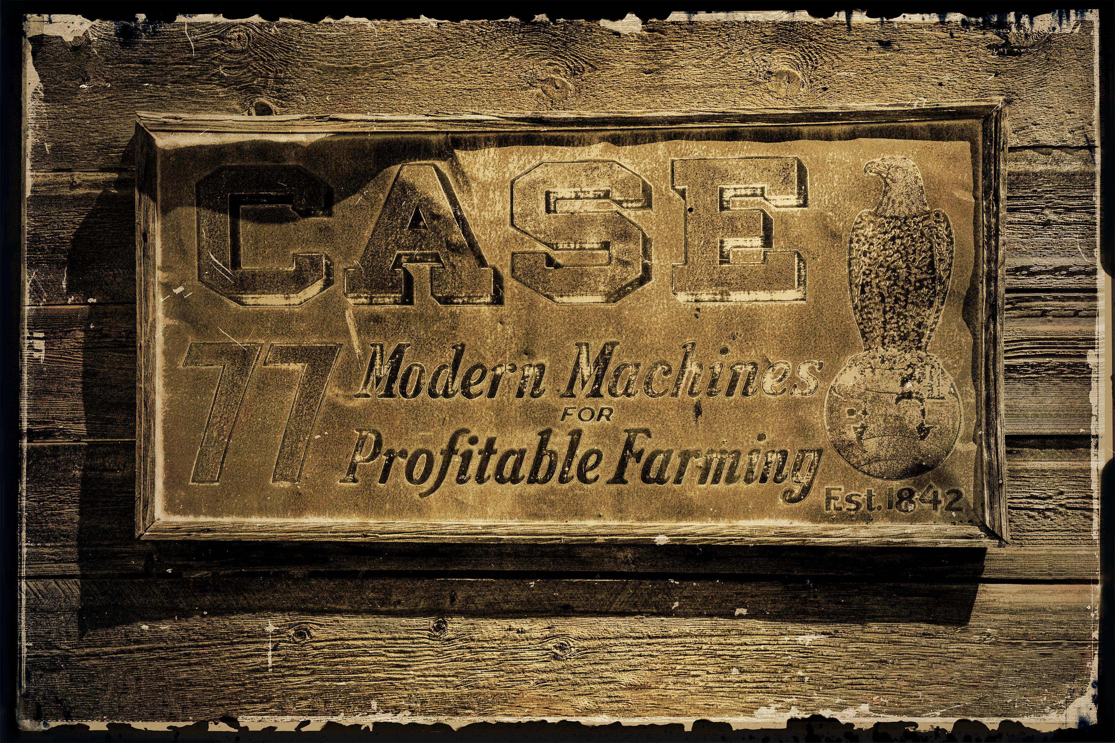 Photograph of antique, weathered sign taken in Molson Washington. 