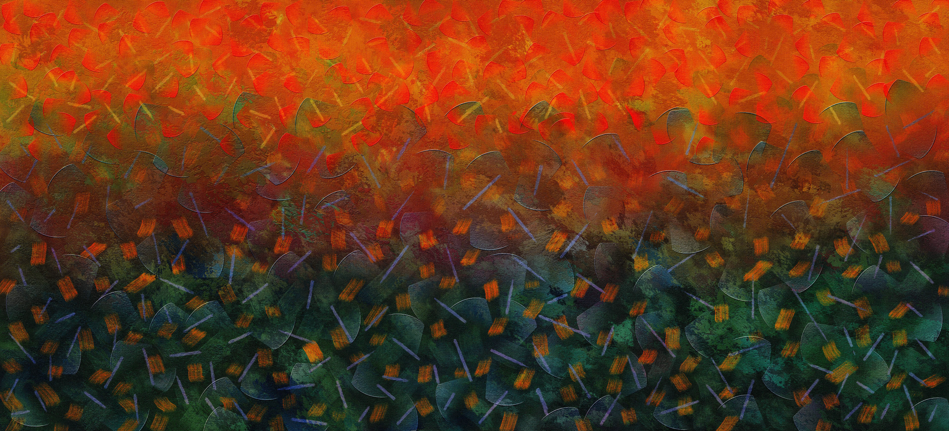 Brightly colored abstract painting with bold brush strokes.