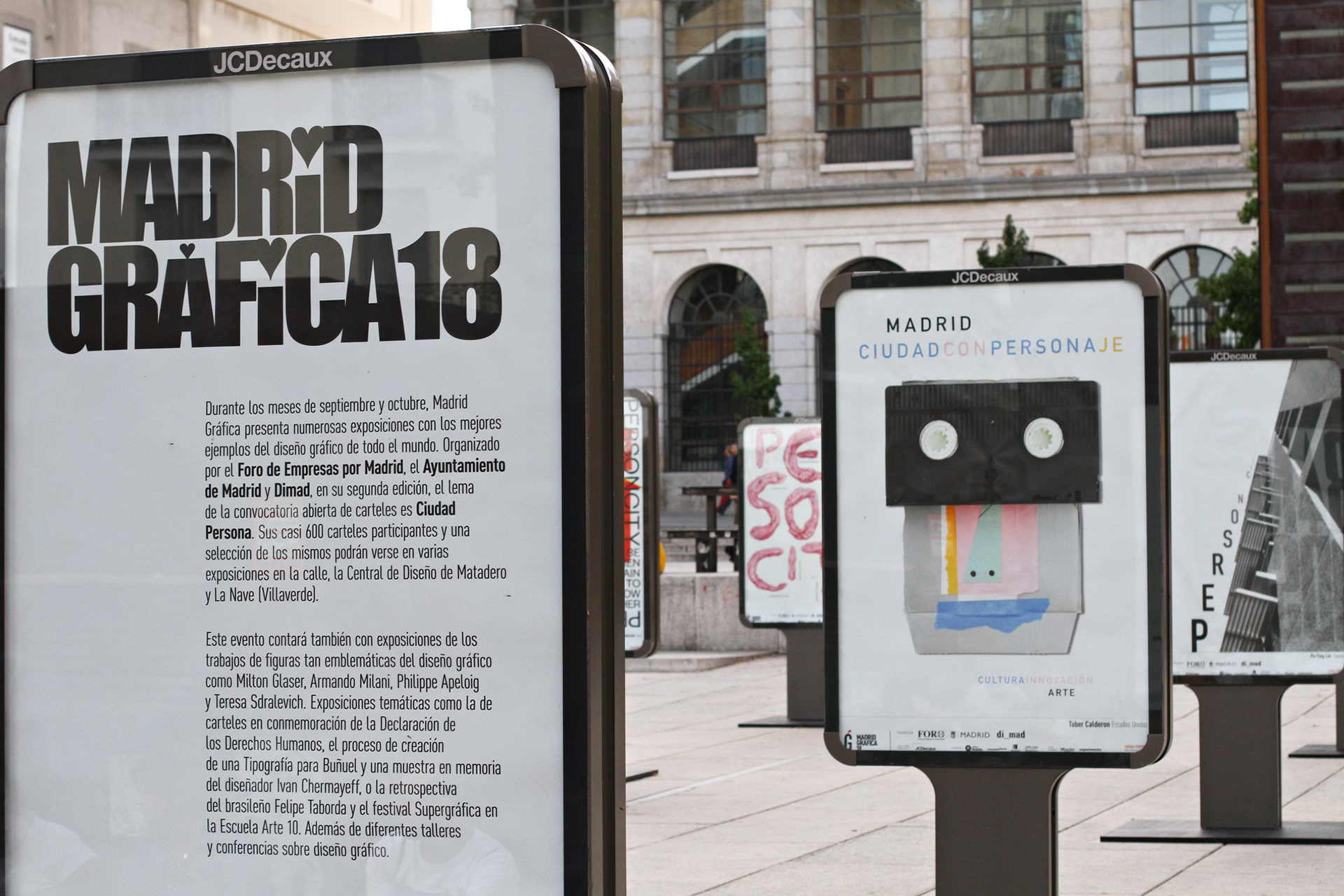 Posters exhibition in the Plaza de Juan Goytisolo, in front of the Reina Sofia Museum / Madrid, Spain