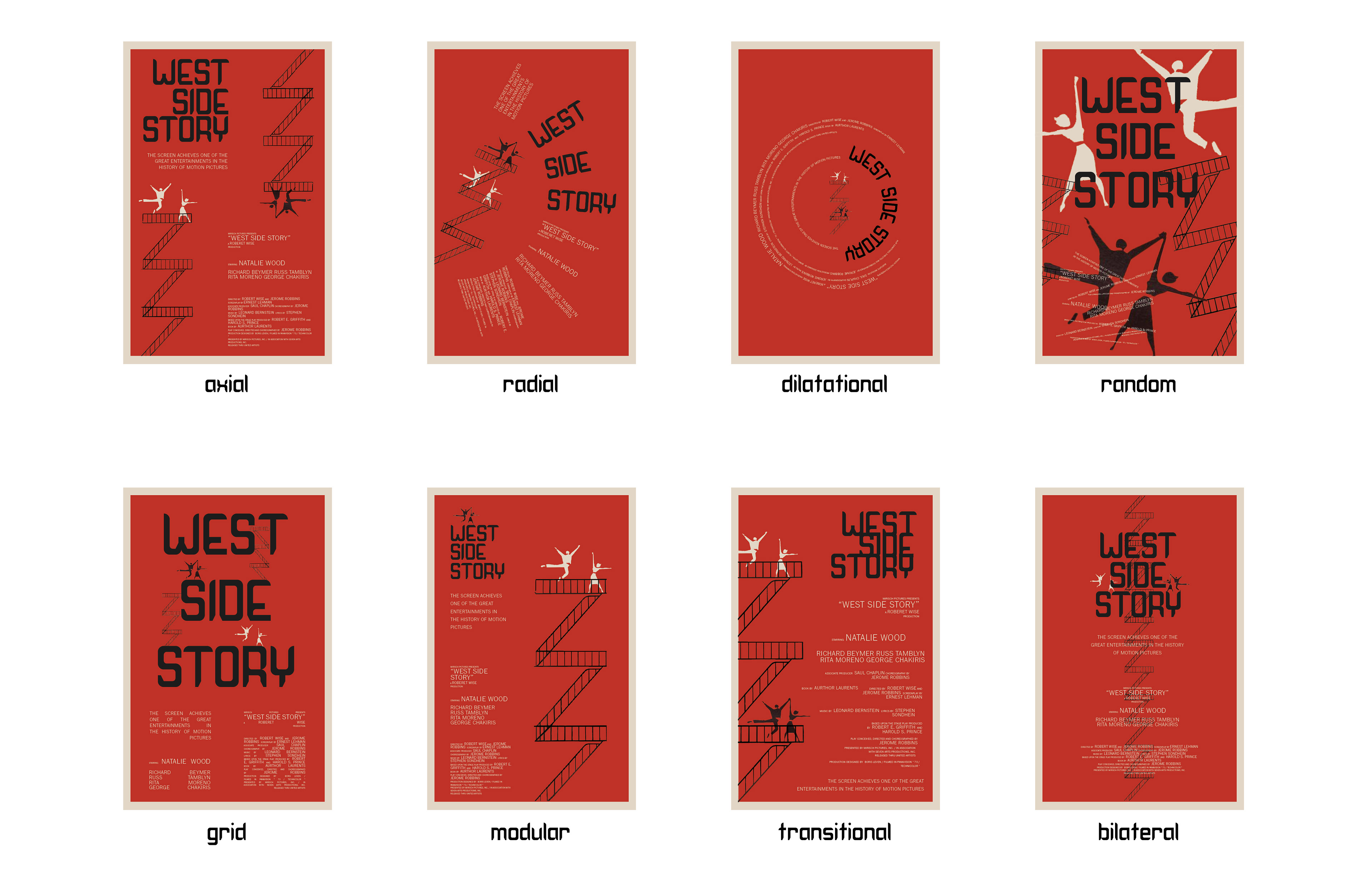typeface utilized in poster redesigns of west side story formatted around typographic systems