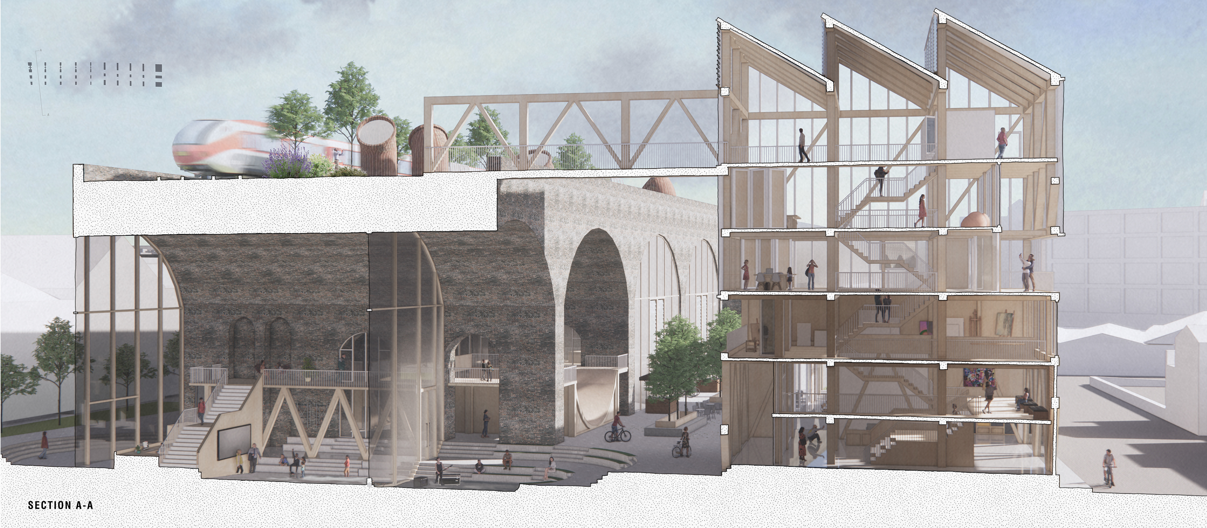 Section A-A bridging new & old structure