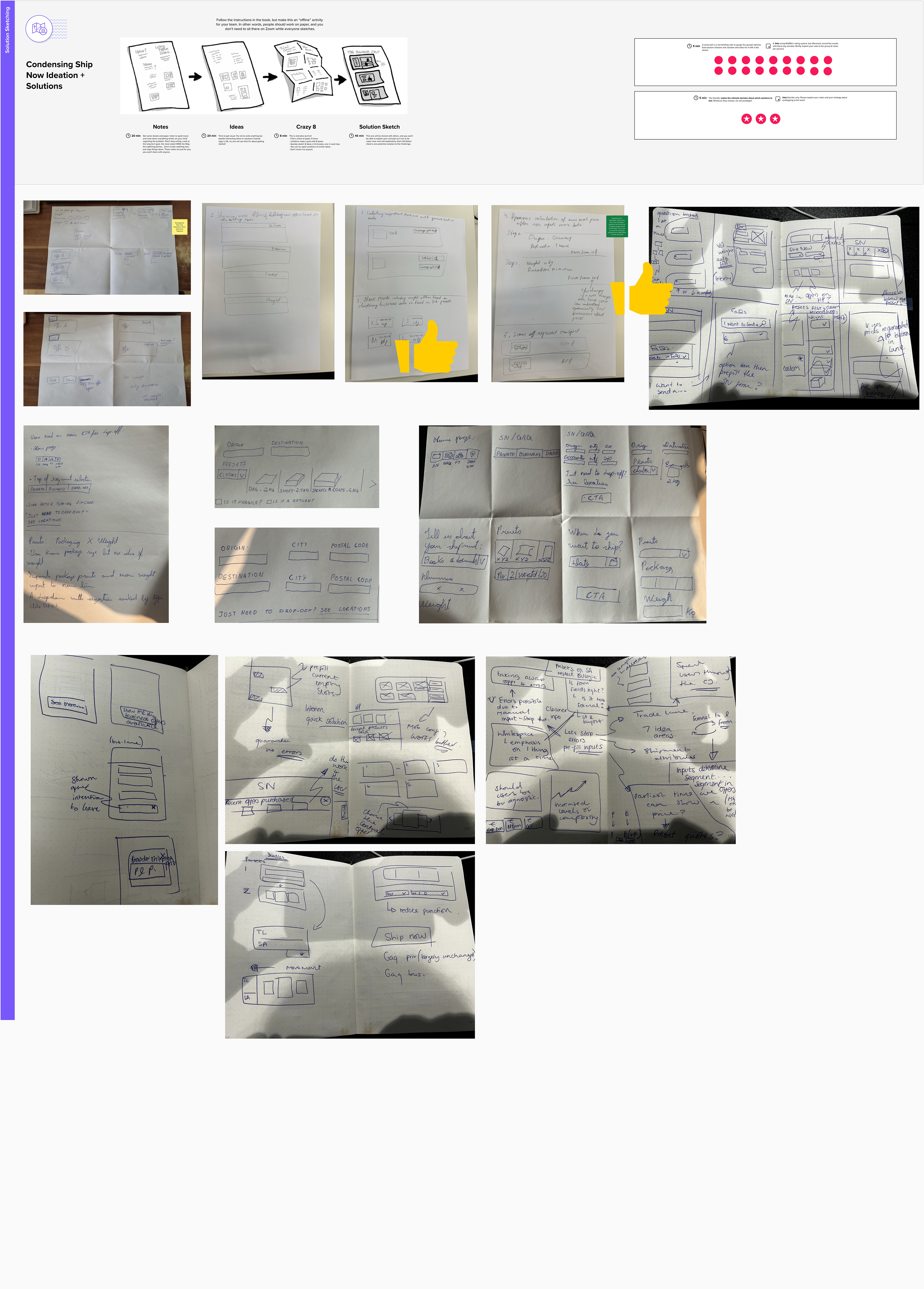 Crazy 8's Ideation method contributions from Team during workshop.