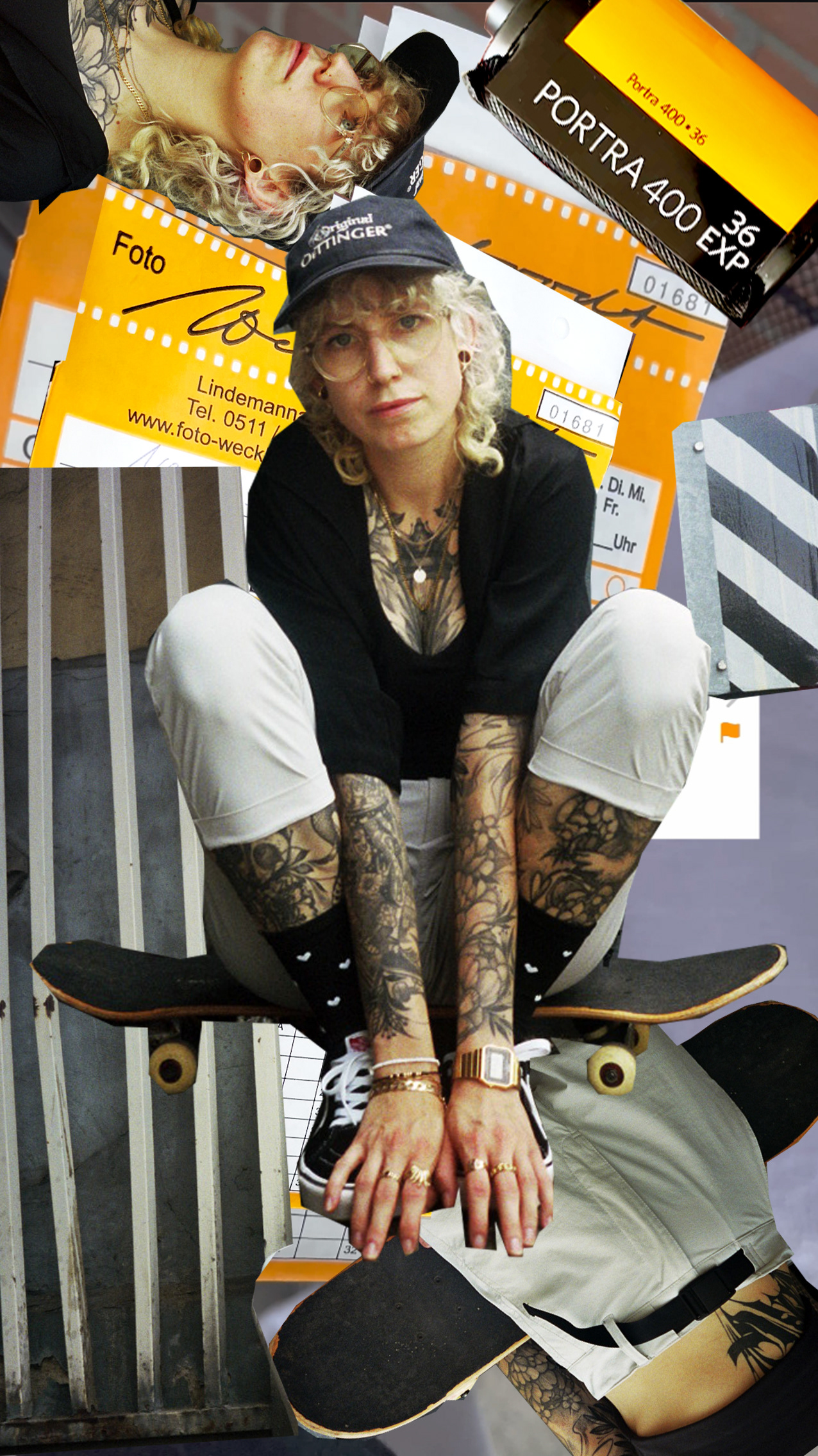 collage: skater girl on film