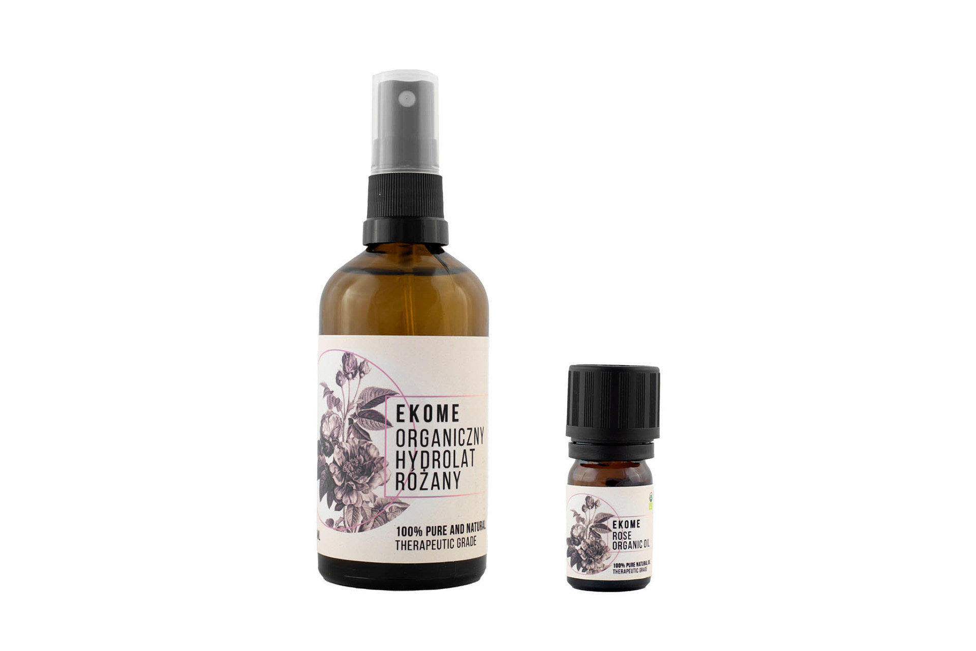 Packshot / zdjęcie produktowe | hydrolat i olejek różany Ekome