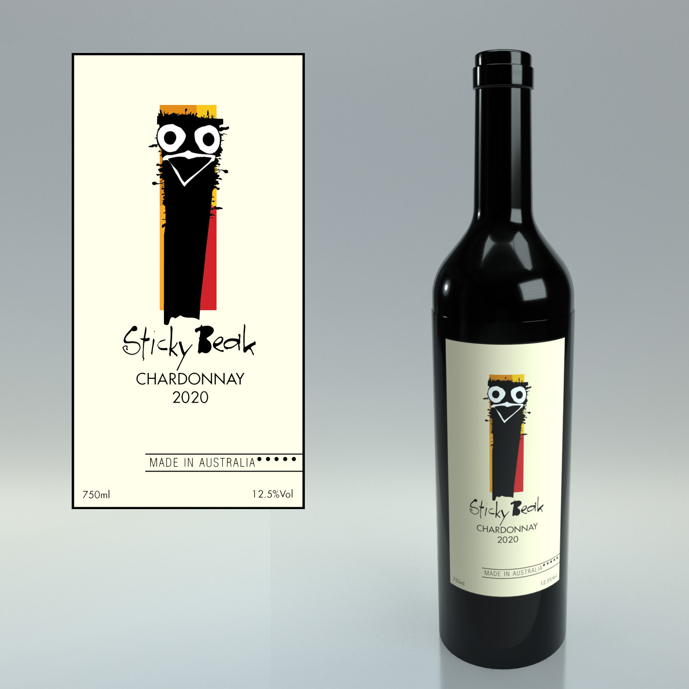 An Australian overseas export wine label concept 'Sticky Beak'