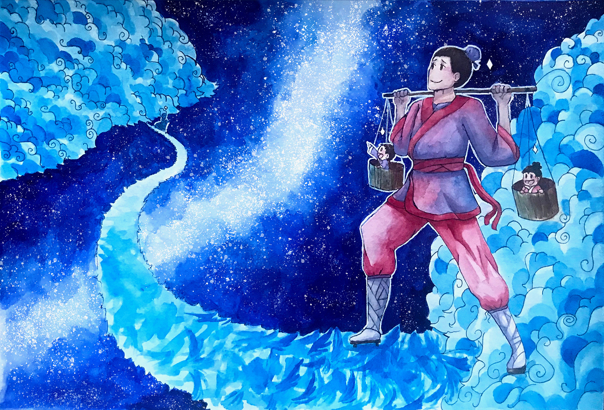 watercolor/pen/photoshop