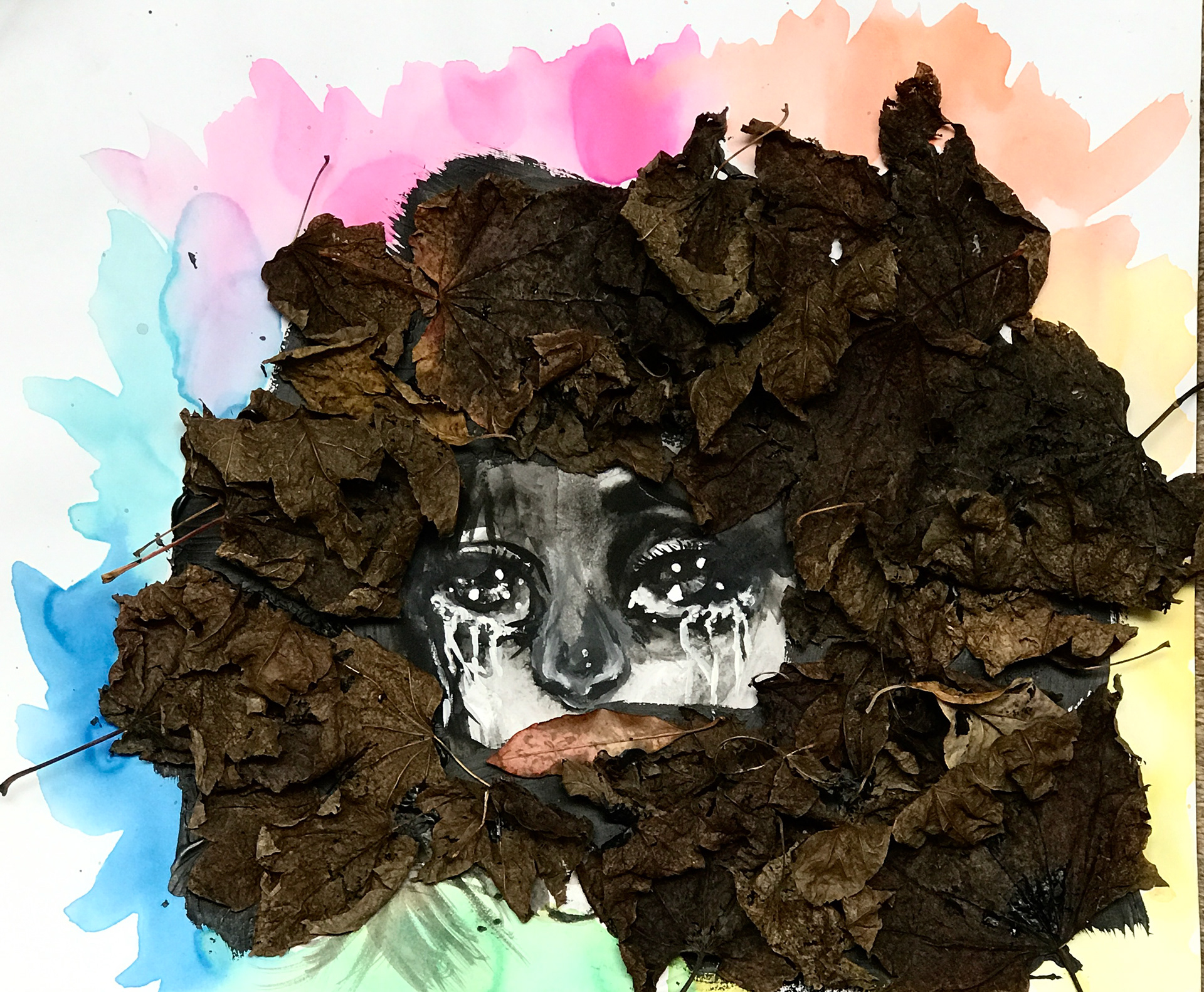 leaves/ink/watercolor