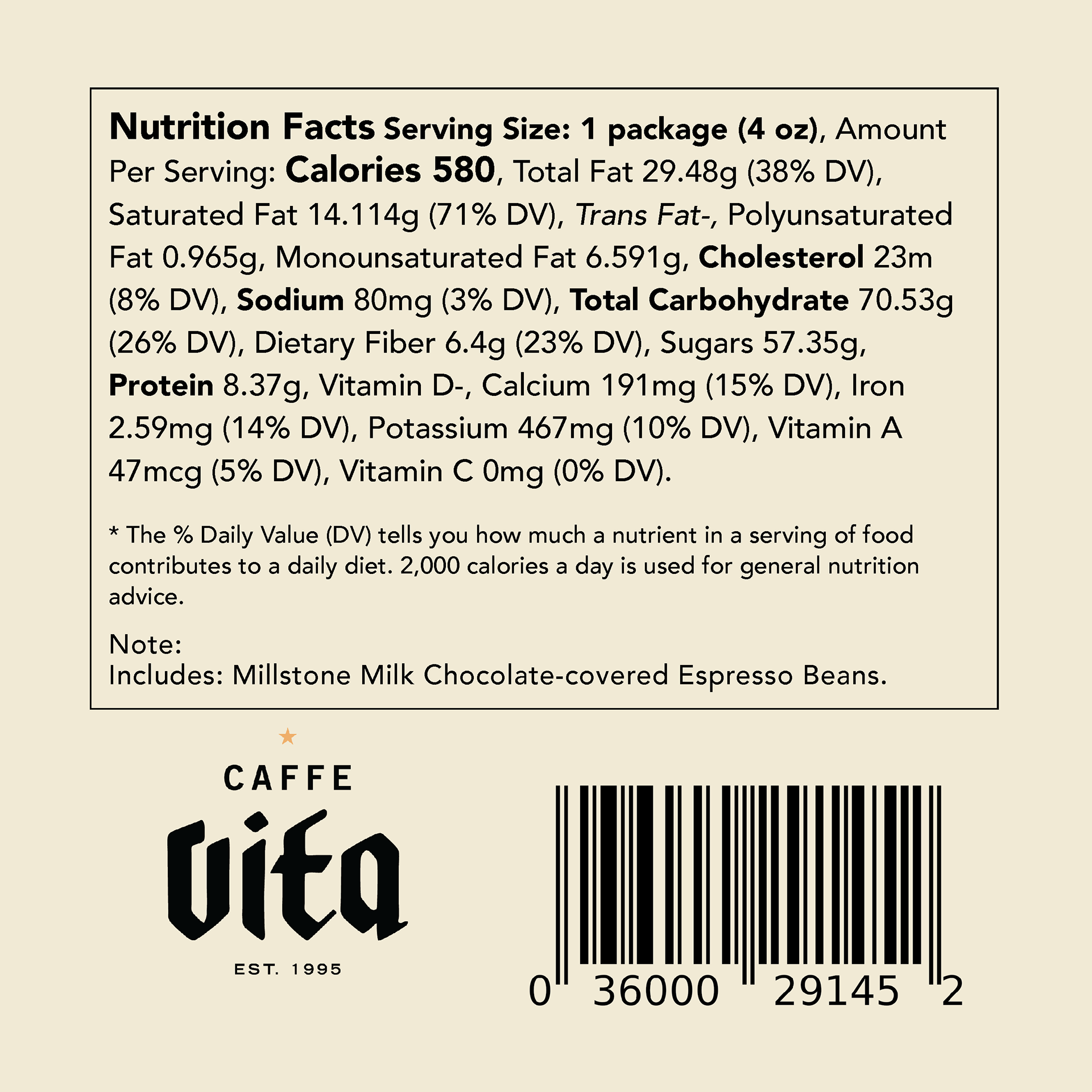 Back of Chocolate Covered Coffee Beans