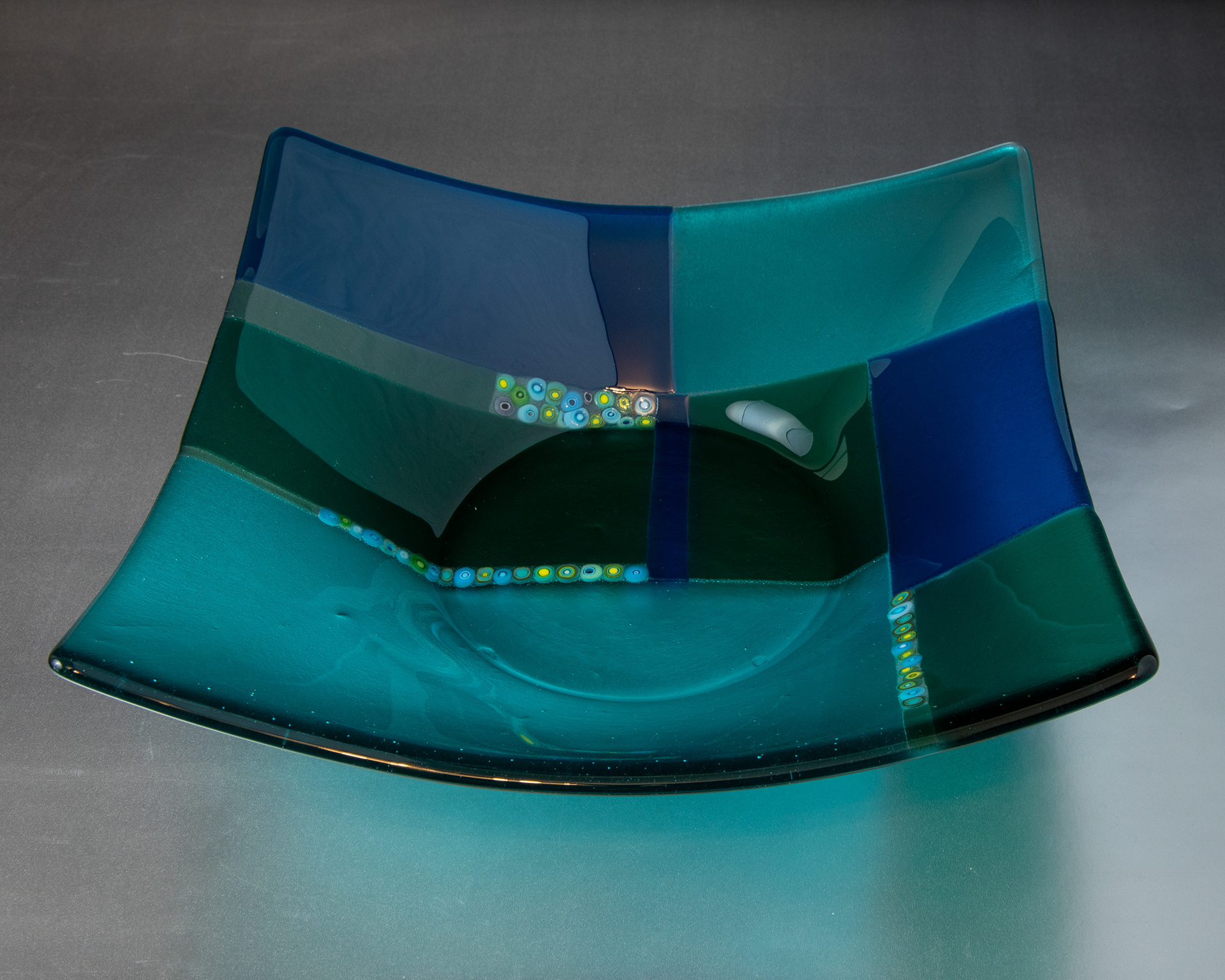 Blue-Green Square Abstract Bowl - 12" (SOLD)