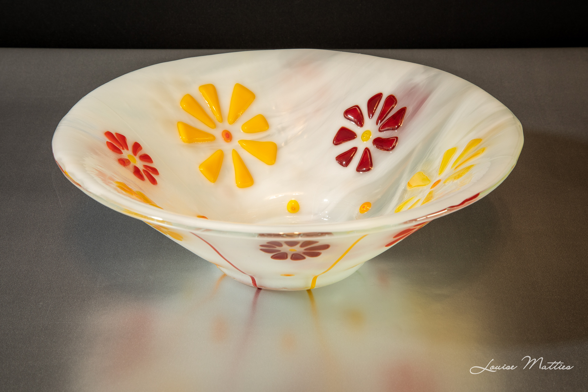 White floral cone bowl design 1 (12" diameter)