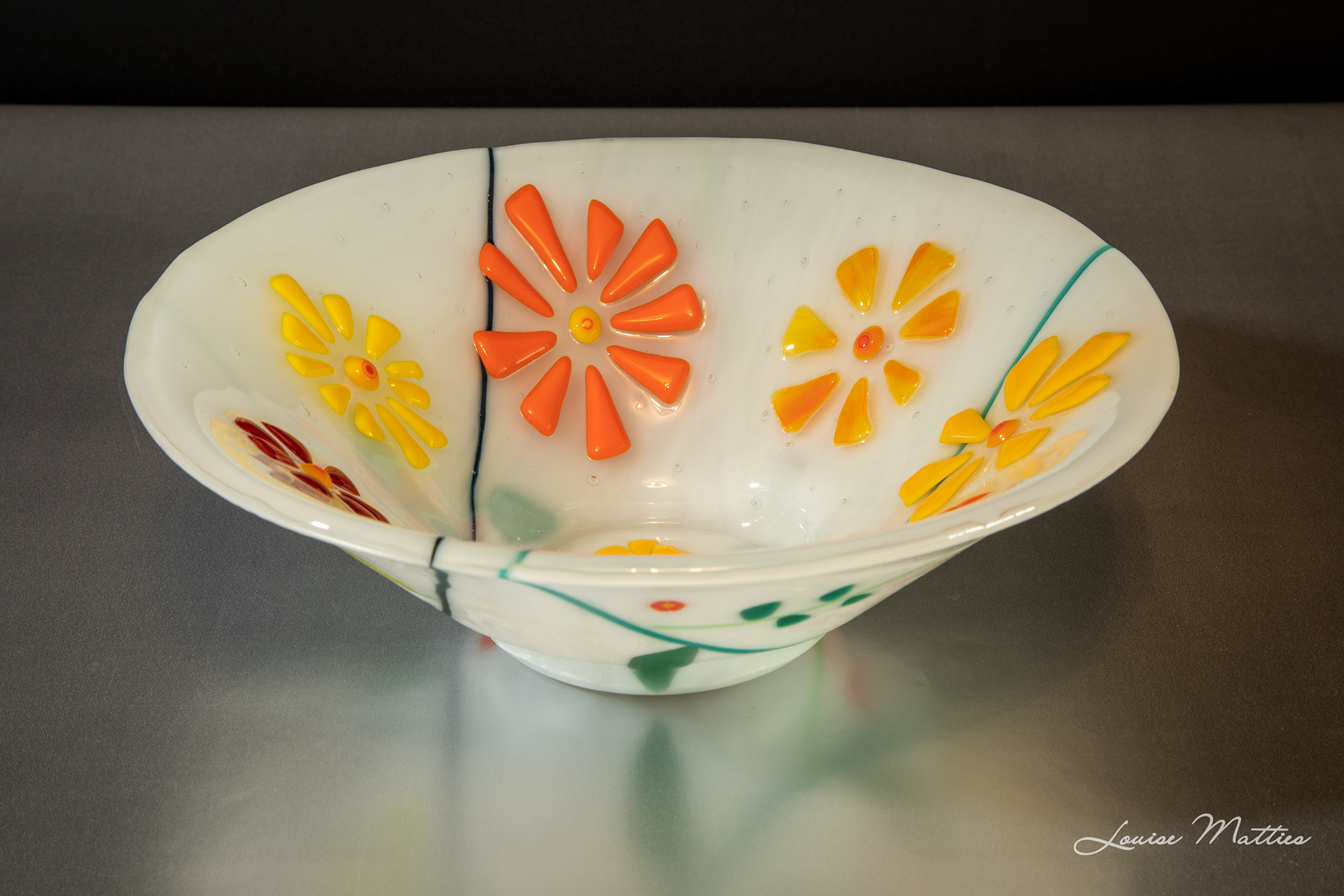 White floral cone bowl design 2 (12" diameter) (SOLD)