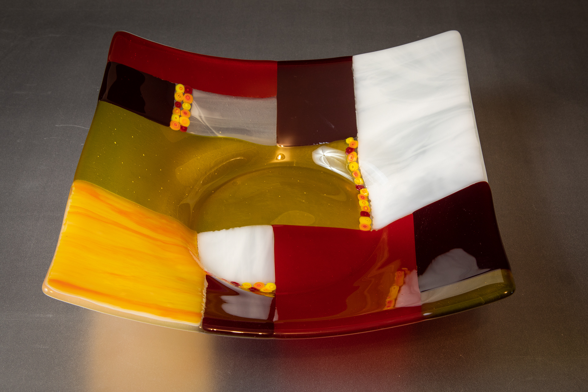 Red-Yellow abstract bowl - 12" square