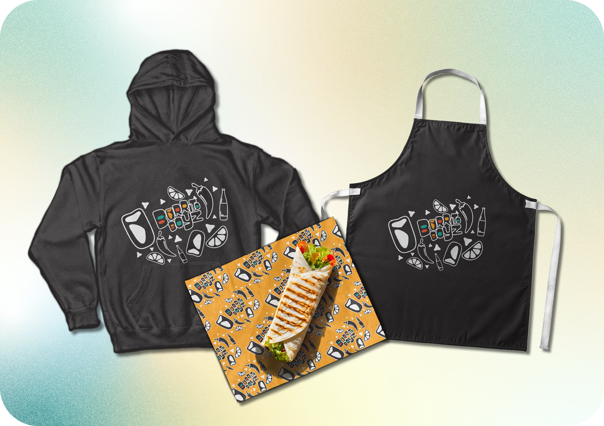 Branded Hoodie, Apron and wrapping paper