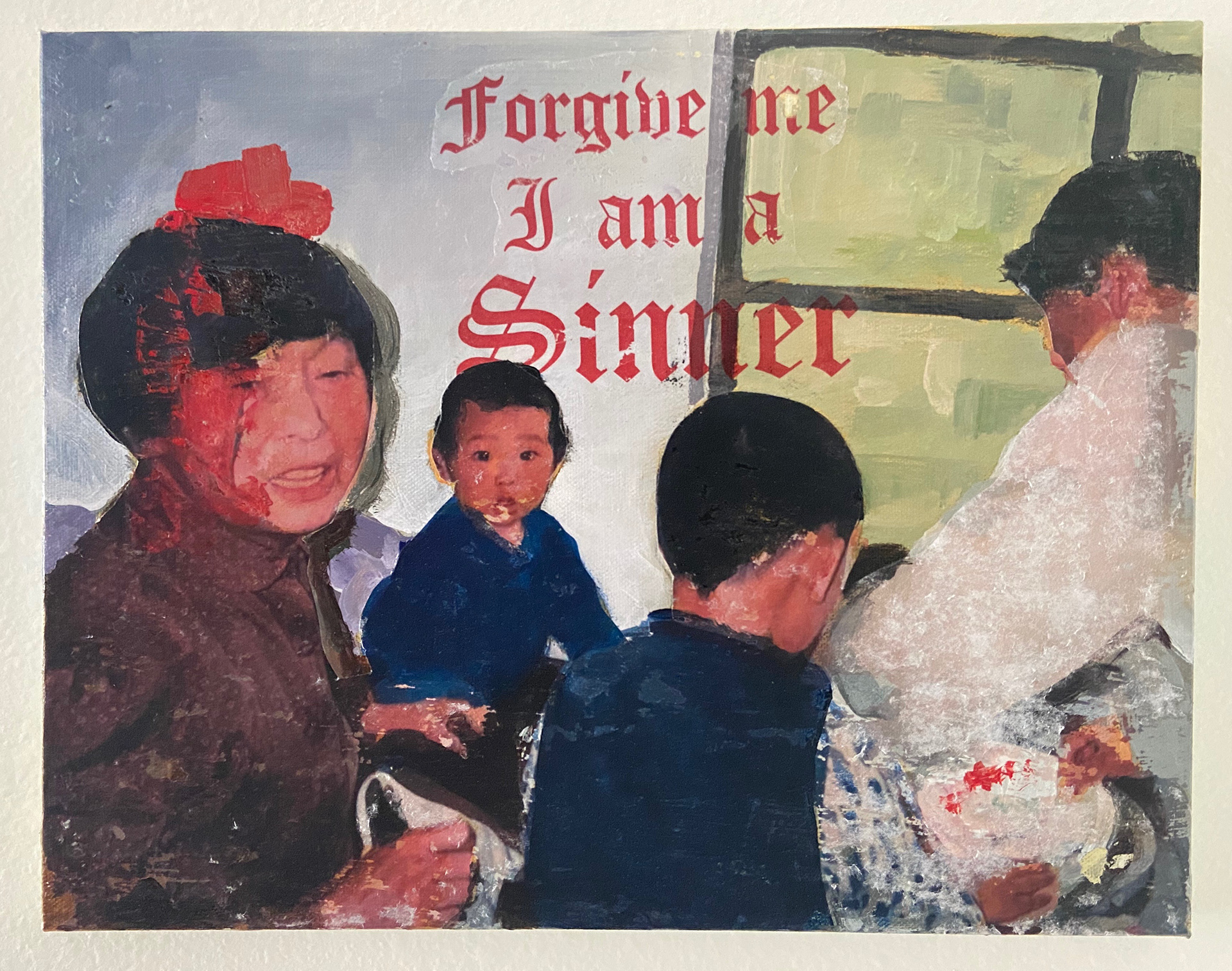 Sinner (11in X 14in, acrylic and image transfer on canvas)