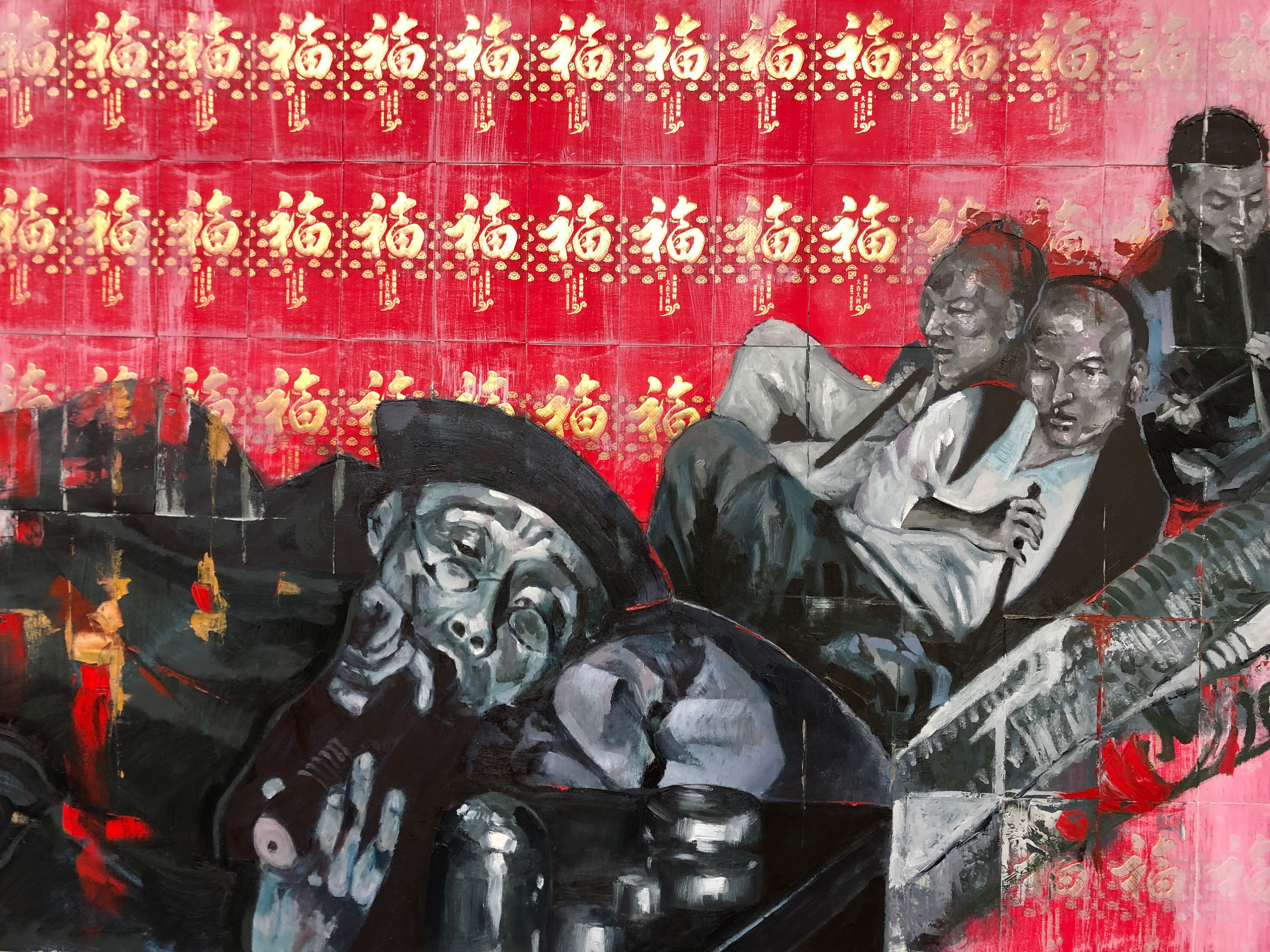 New Years (36in X 48in, Oil and collaged envelopes) 