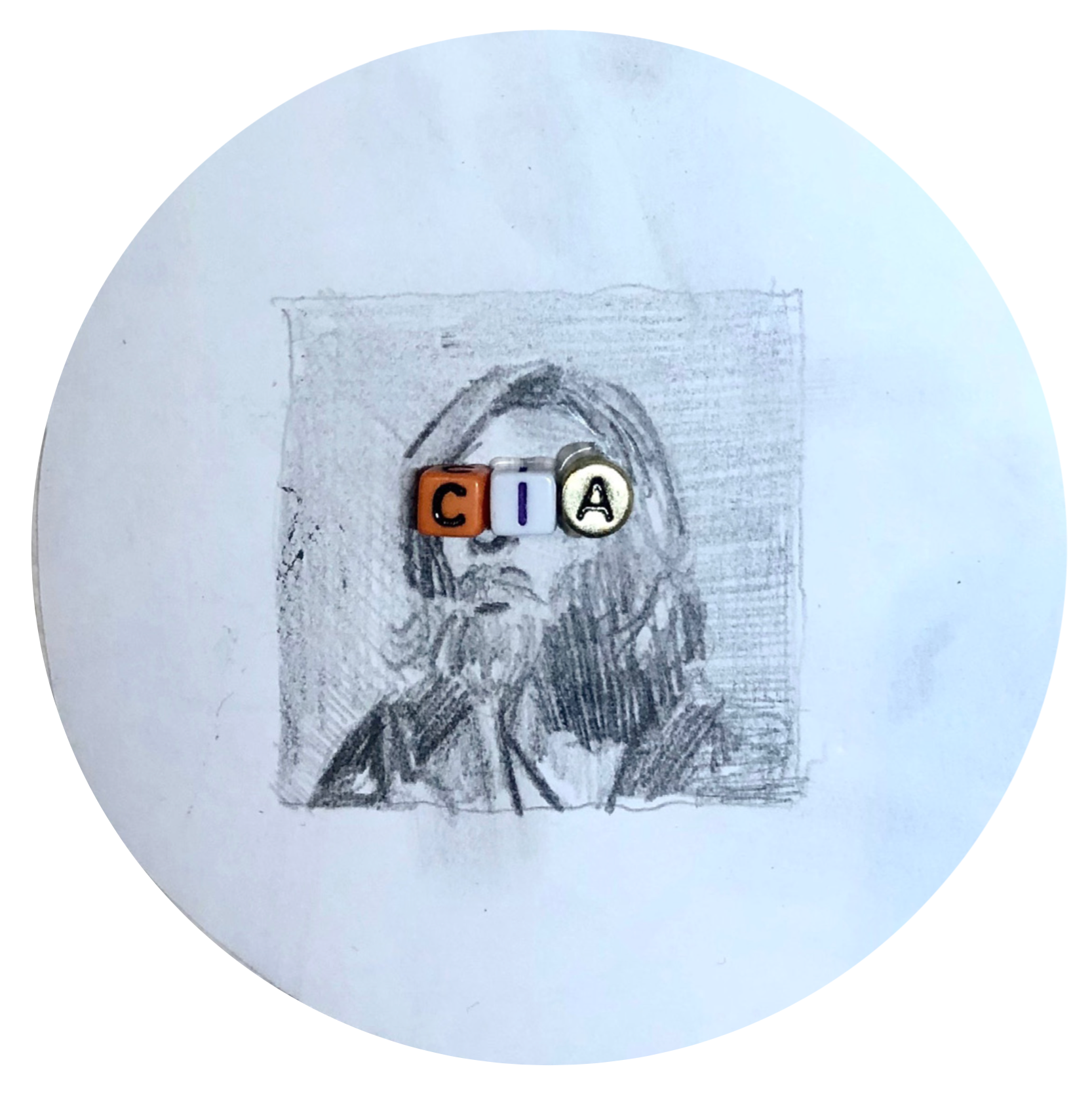 Fake Candy 1 (4in X 4in, graphite, beads, on paper coaster)