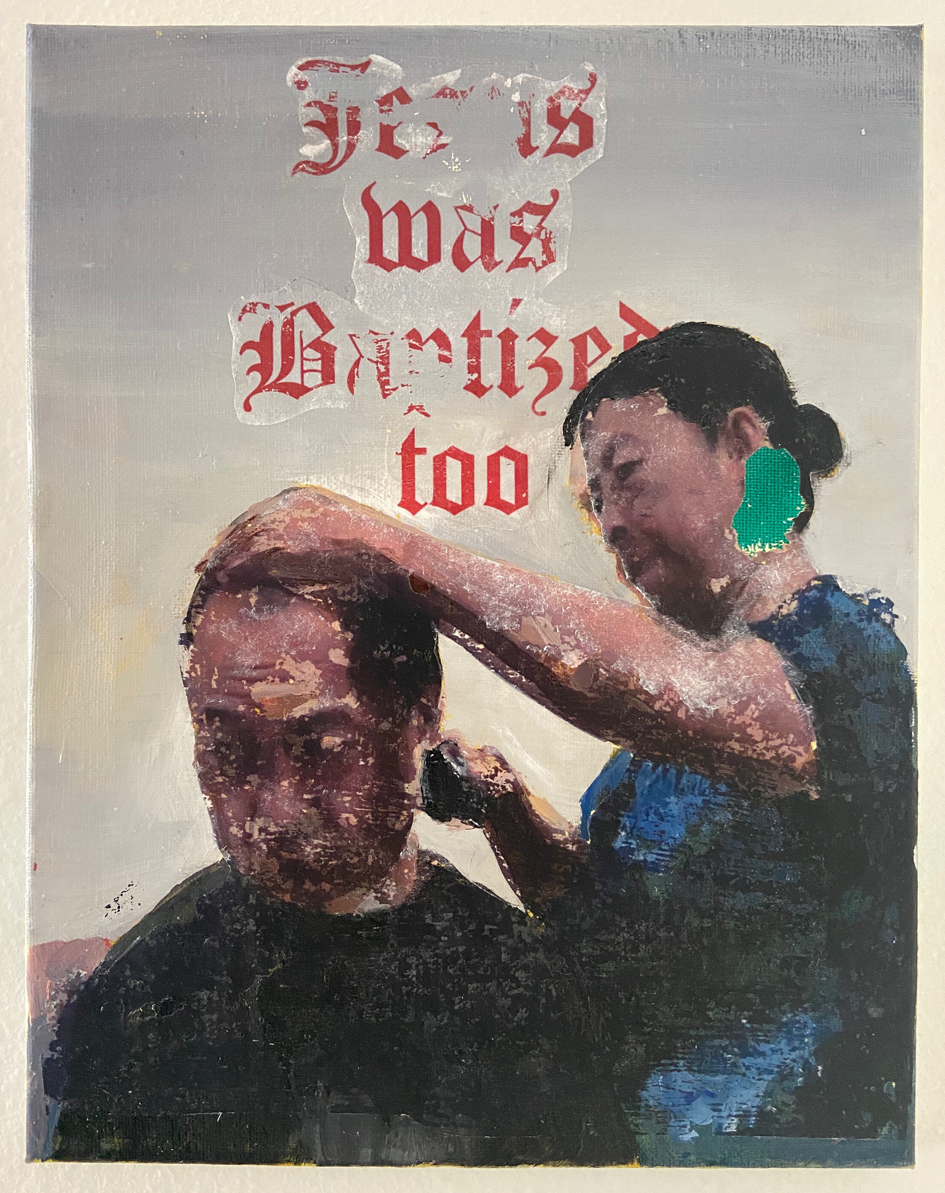 Baptized (14in X 11in, acrylic and image transfer on canvas)