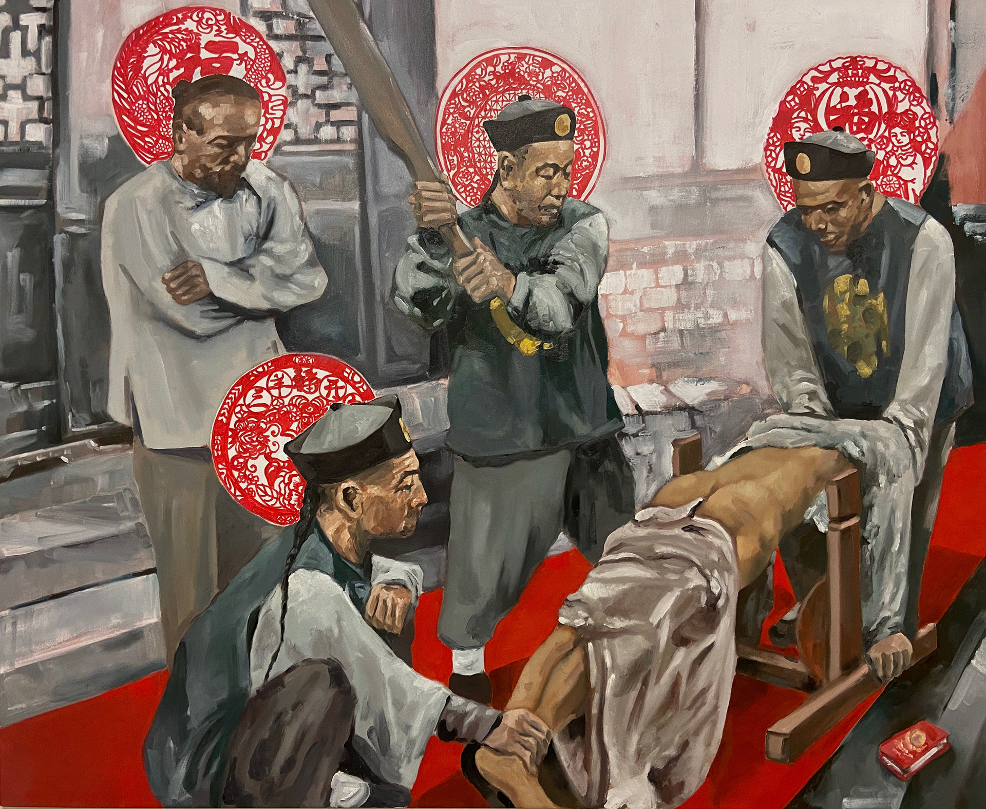 Godspeed to the four olds (56in X68in, Oil and ink on canvas)