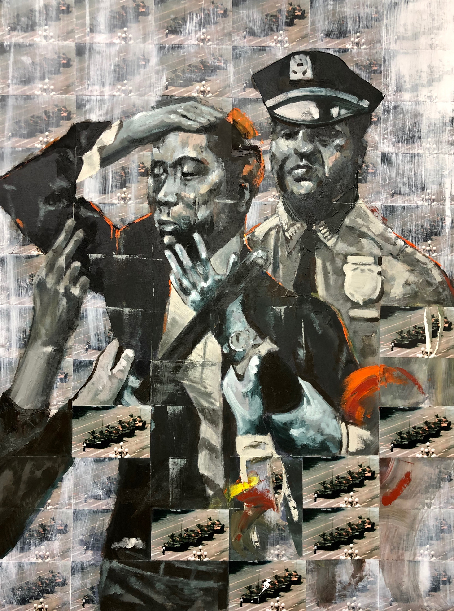 Protests (48in X 36in, Oil and collaged photo on canvas)