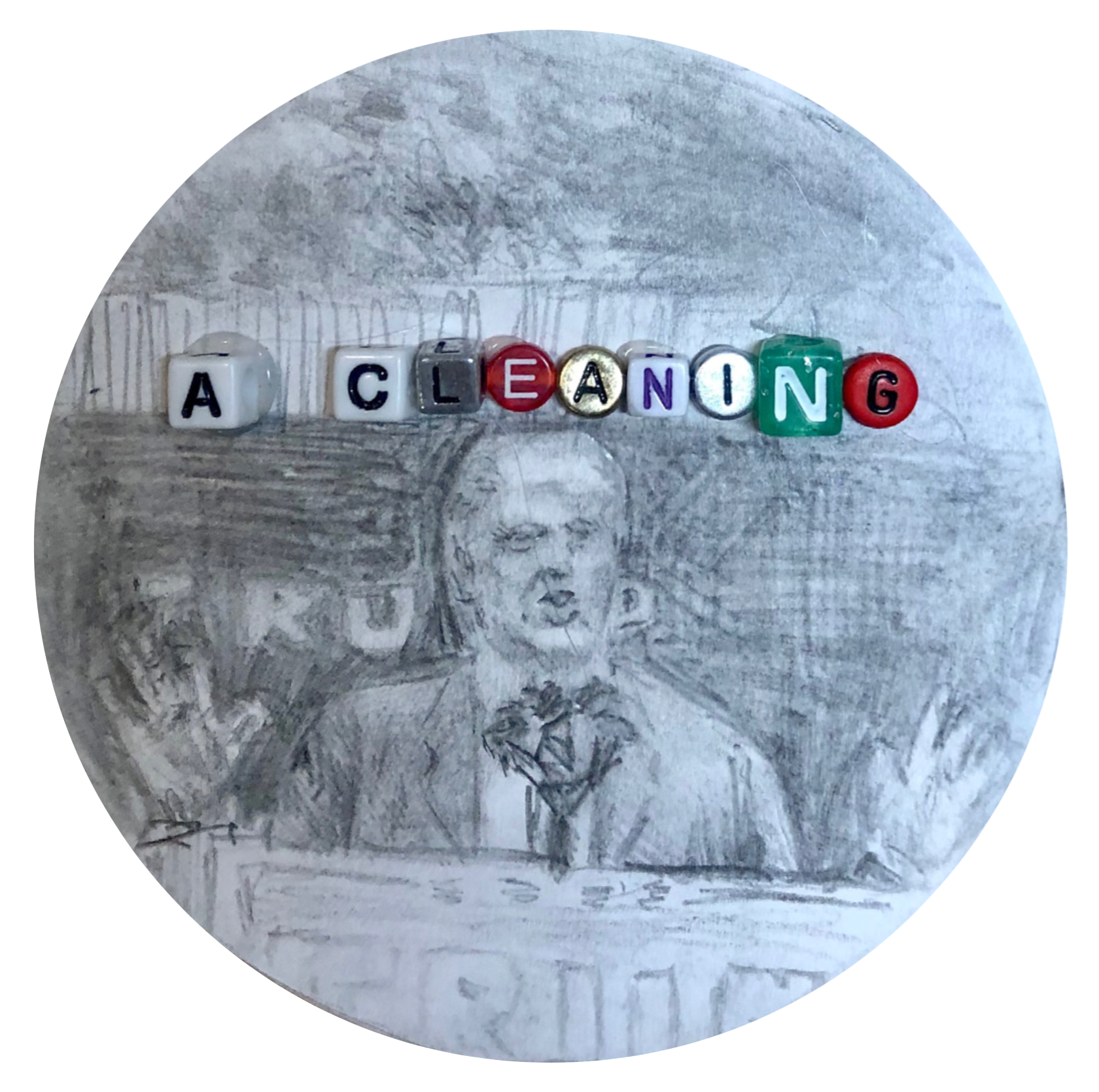 Fake Candy 5 (4in X 4in, graphite, beads, on paper coaster)
