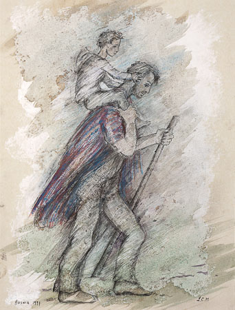 Father and Son Sold recently at an exhibition in London in aid of Firefly International and the Ellie Constable –Maxwell youth centre in Bosnia. The drawing was the result of several sketches made after watching news reportage from Bosnia in 1998. A limited edition print of the original drawing is available for sale price £45.