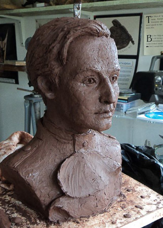 clay study for posthumous portrait of Henry Lorimer in highland dress circa 1963.