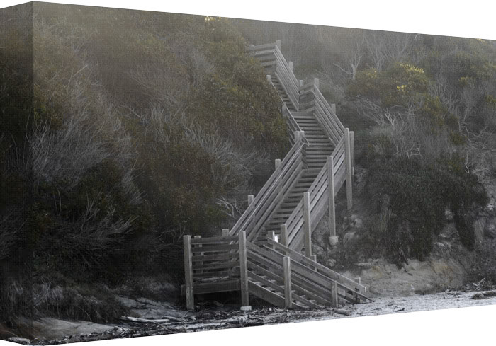 Under the Stairs displays a rugged mountainside, with steps providing easy and a safe entry and exit to and from the beach.