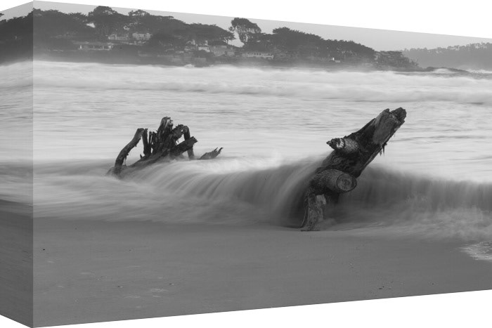 This lost at sea tree trunk was washed out from the depths of the Ocean onto the Beach.  Crashing Waves continue to streams over it, pushing the trunk further ashore.