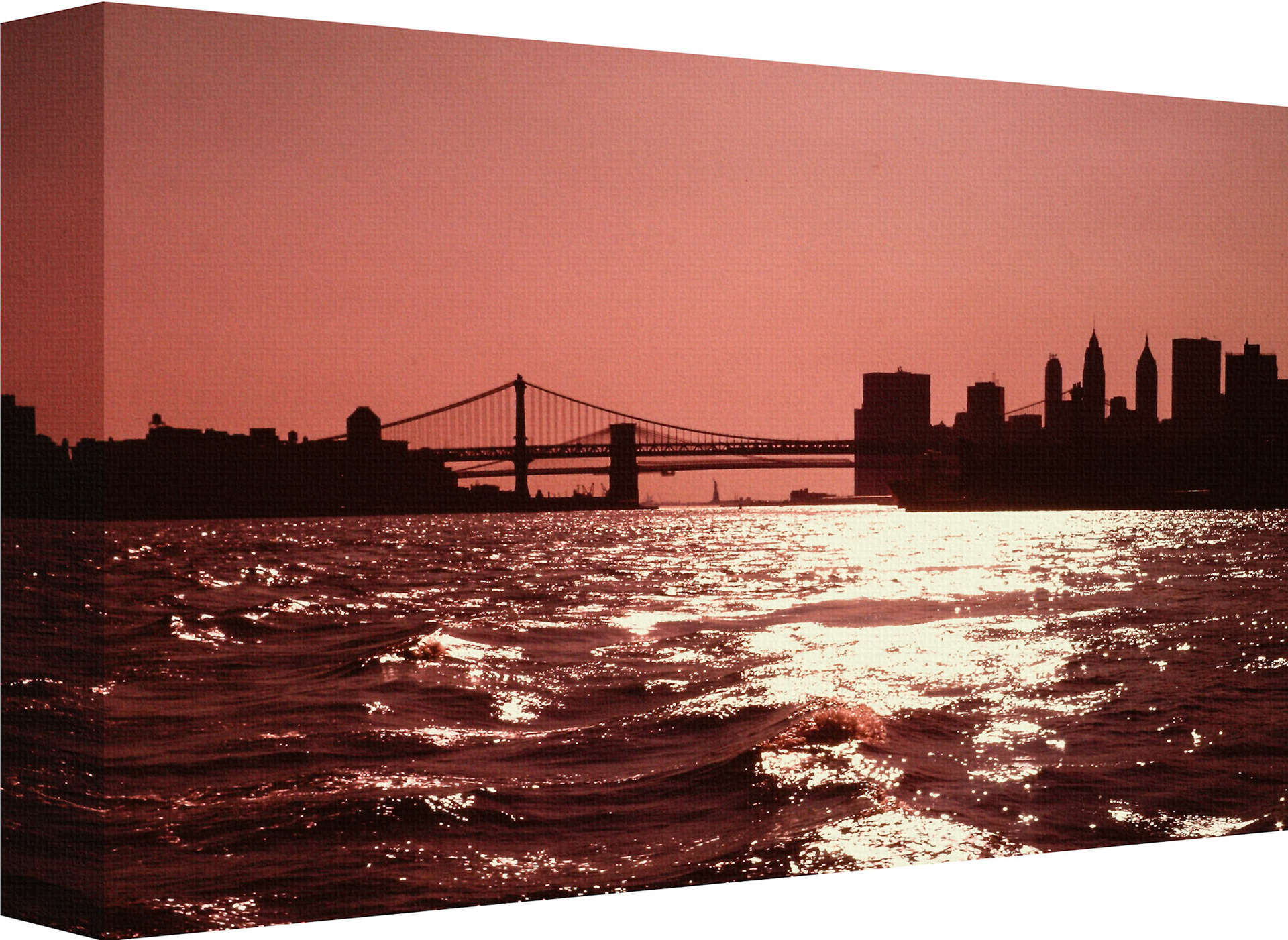 The Canvas Photo of the New York Bridges Seascape and Skyline with the Ocean Sun’s Reflections is a stunning piece of art that captures the beauty and dynamism of the city. The photo shows the iconic bridges that span the water, connecting the different boroughs and neighborhoods. The skyline is silhouetted against the sky, which is painted with vibrant colors by the setting sun. The ocean reflects the light, creating a dazzling contrast with the dark shapes of the buildings and bridges. The canvas photo is a perfect way to decorate your home or office with a touch of elegance and sophistication.