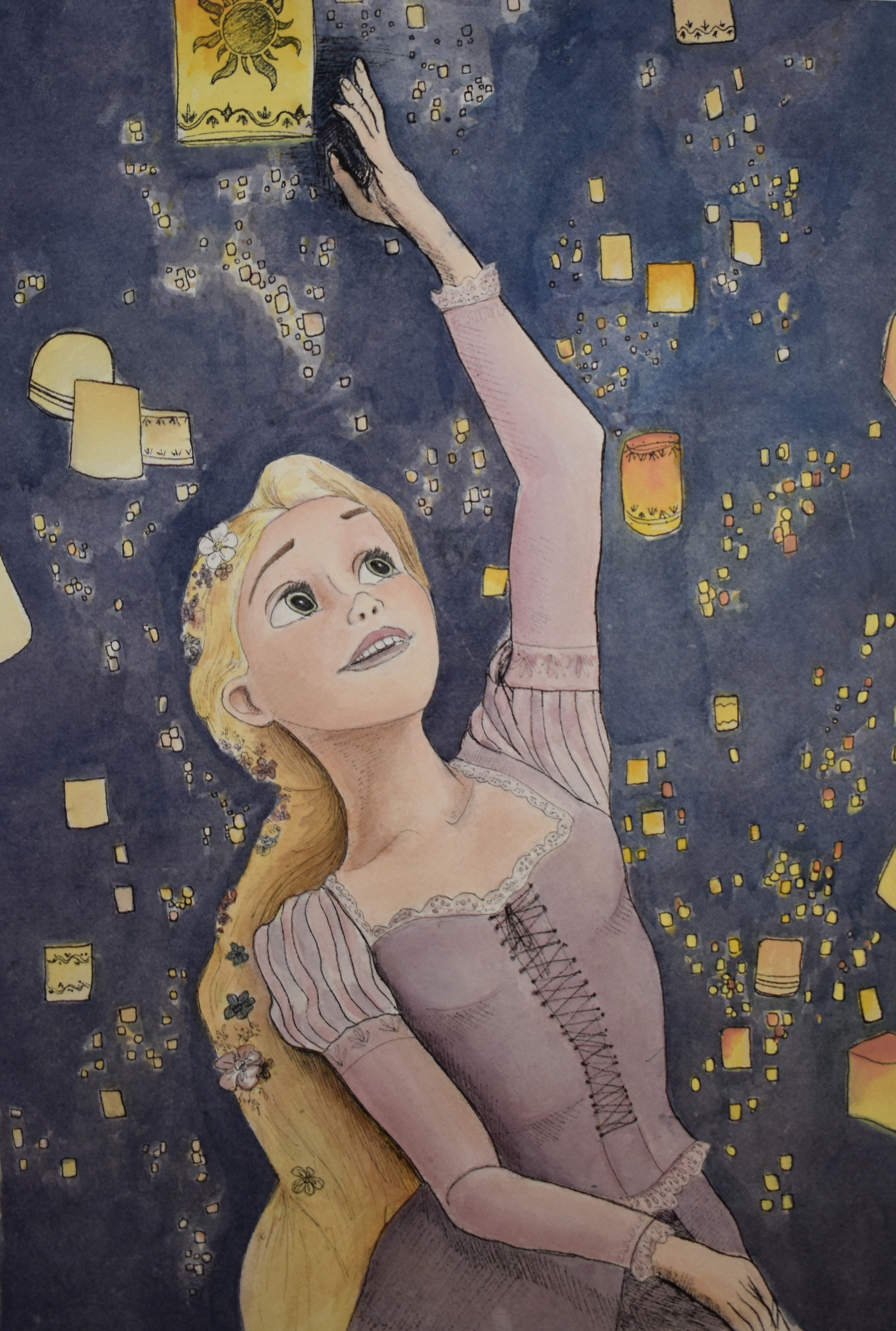 Meeting Lanterns, 2018, Watercolor, Colored Pencil, & Micron Pen
