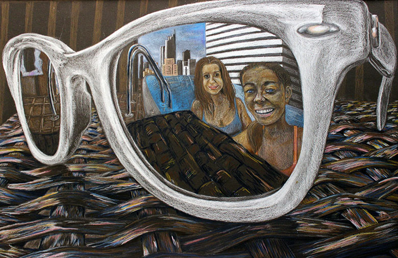 Pool Glasses, 2017, Colored Pencil on Black Paper