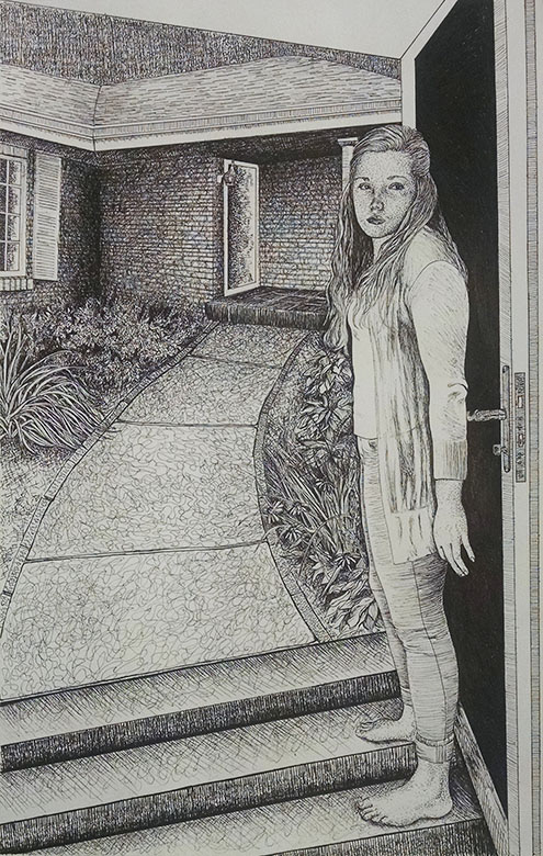 Stepping out of the Past and into the Future, 2017, Micron Pen