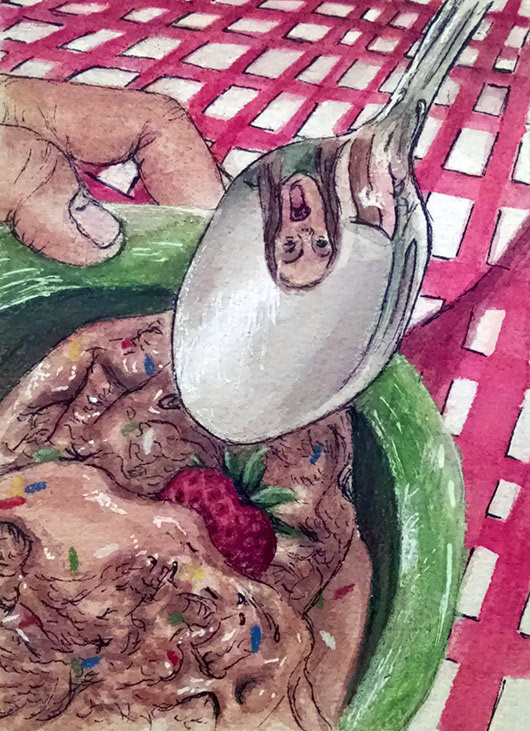 Reflected Appetite, 2017, Watercolor, Colored Pencil, & Micron Pen