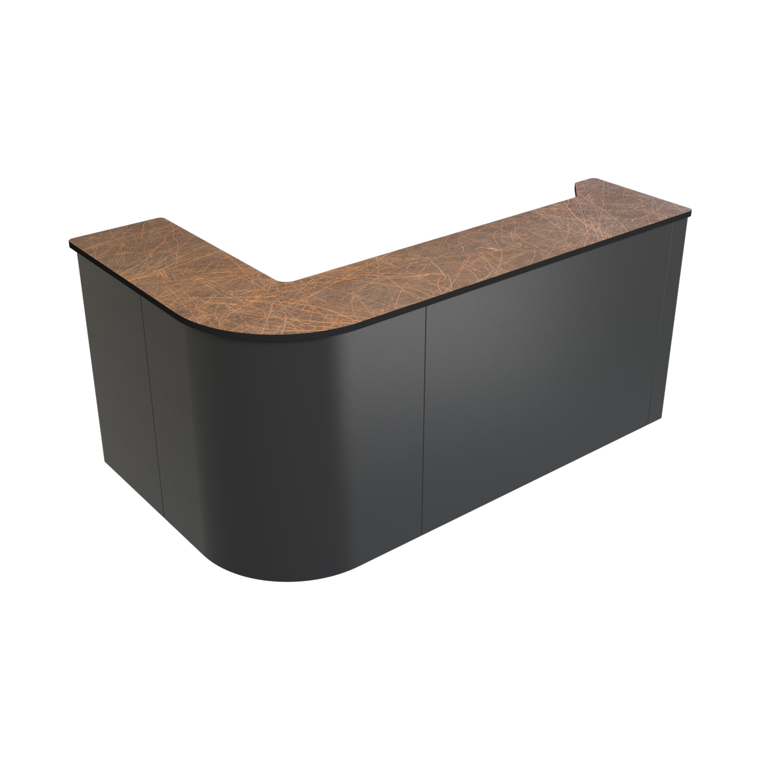 Reception desk, steel and wood industrial product, designed in SolidWorks, Visualize render.