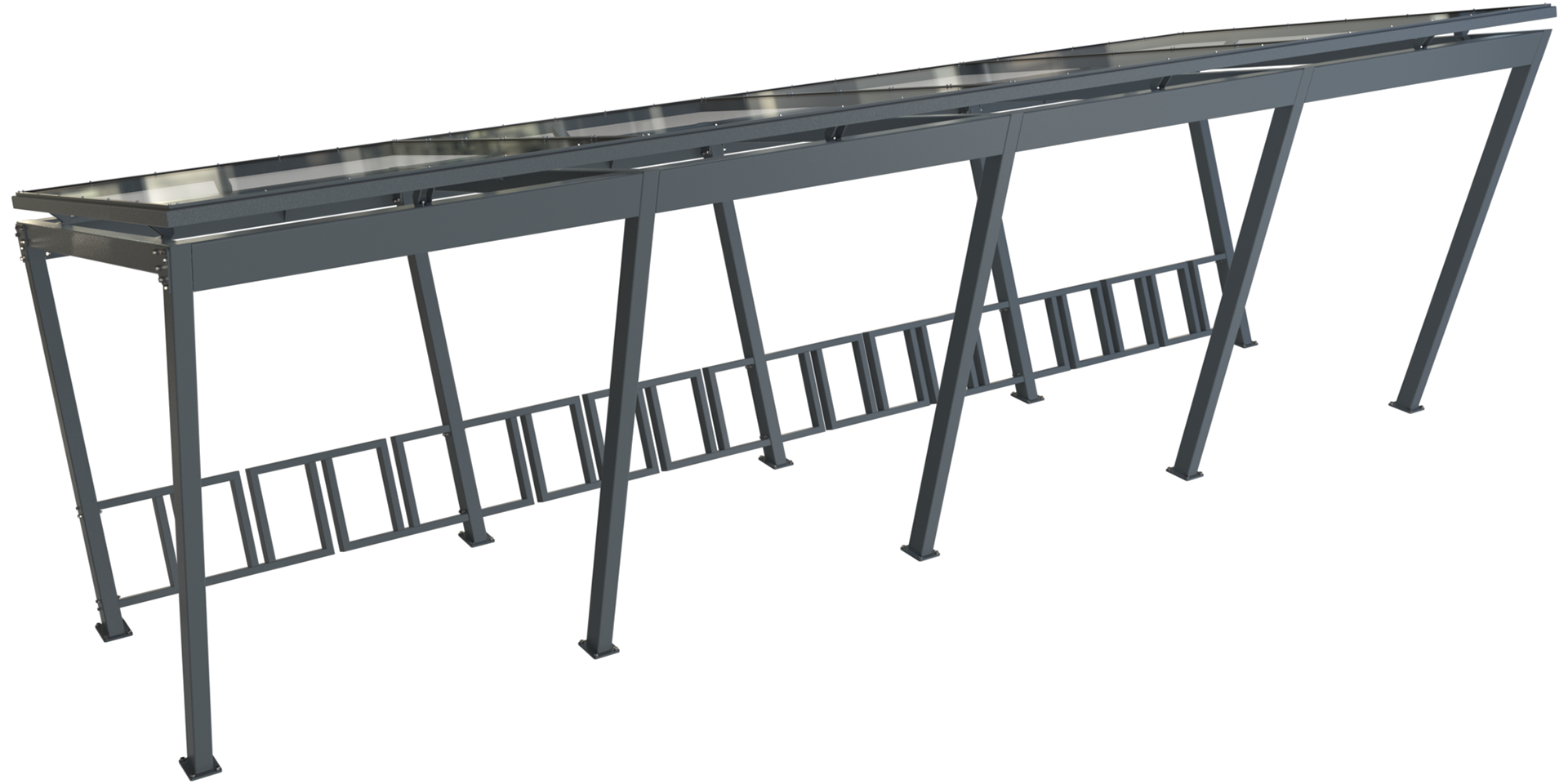 MC-01 expandable modular canopy made of steel sheet metal designed in SolidWorks and rendered with SolidWorks Visualize industrial outdoor shelter product