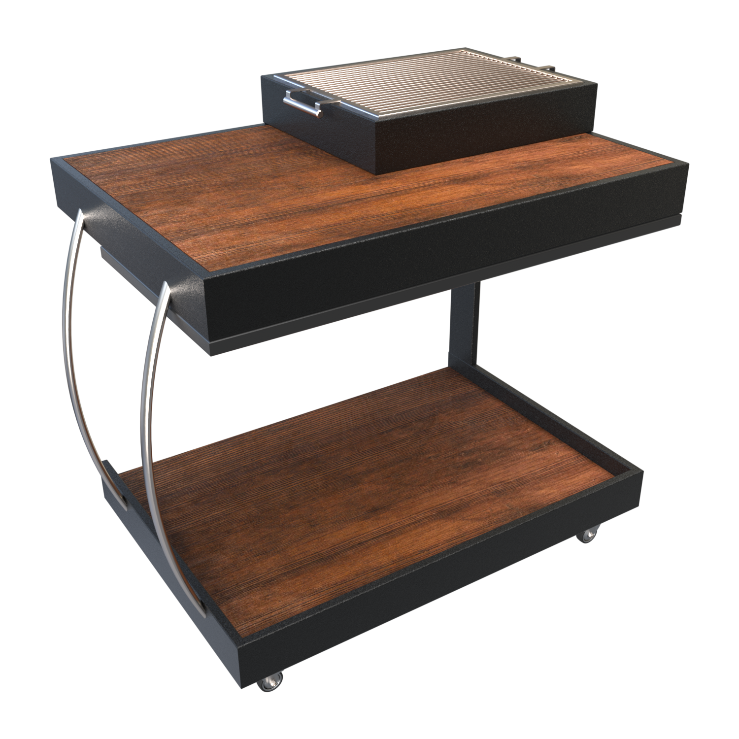 Medium standalone grill constructed of steel sheet metal designed in SolidWorks and rendered with SolidWorks Visualize industrial product