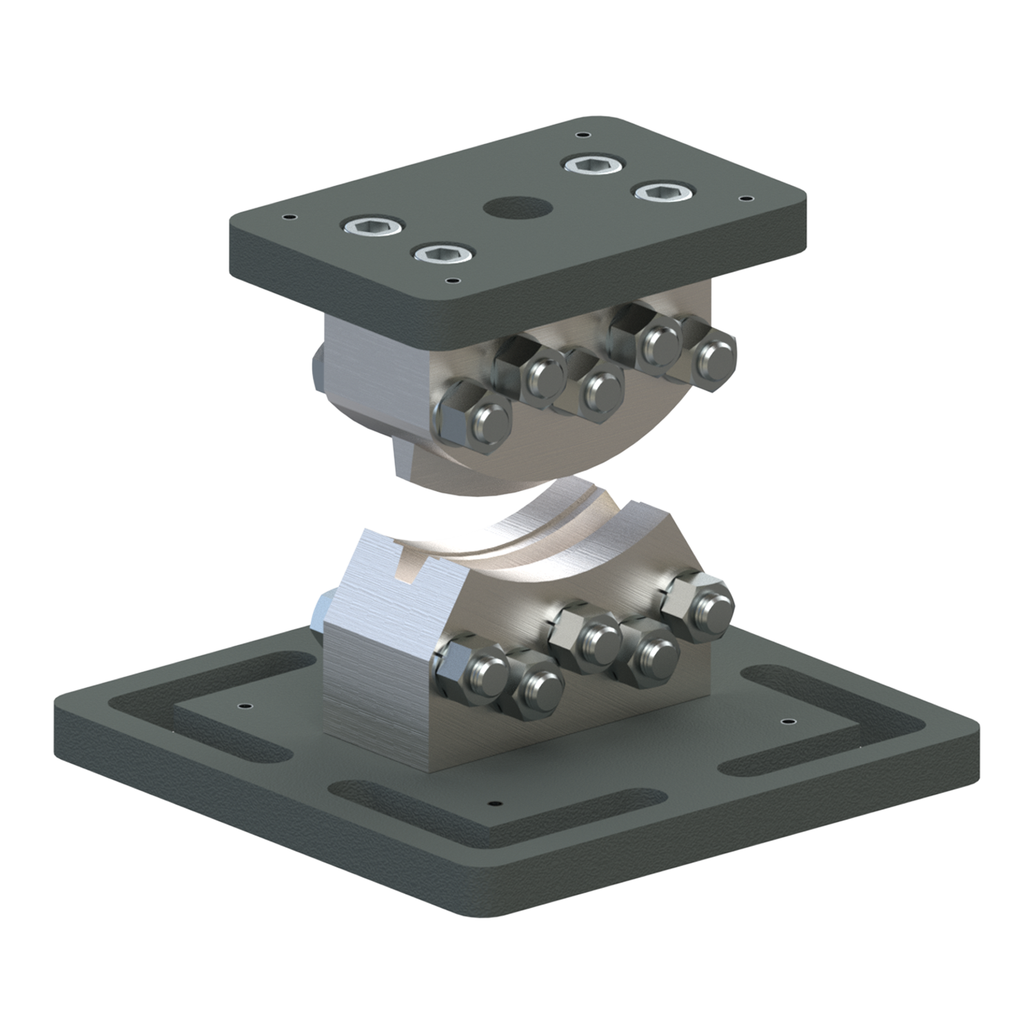 Stamping tool for eccentric press, used for punching or blanking metal parts, with upper and lower die components rendered in SolidWorks