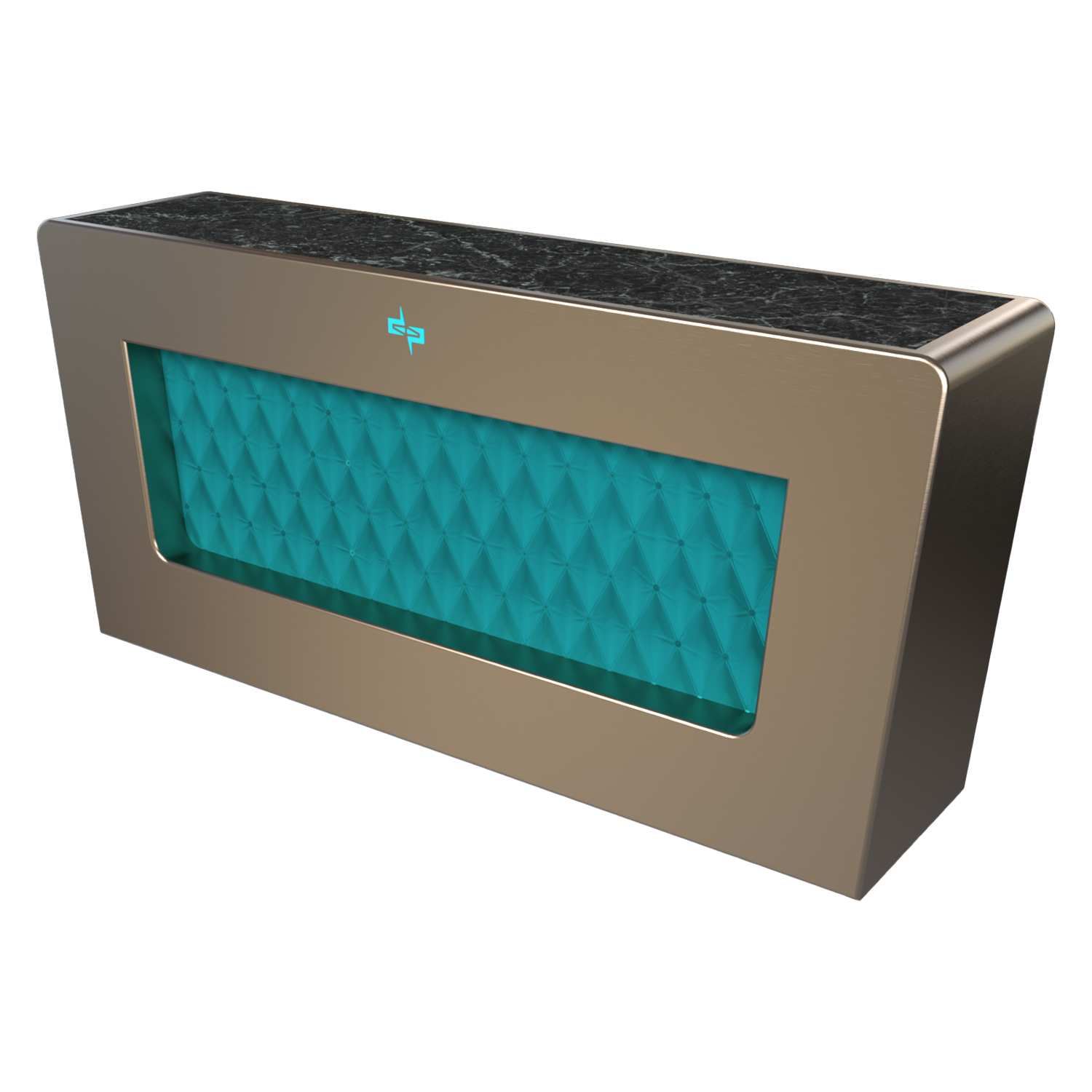 Reception desk, steel and wood industrial product, designed in SolidWorks, Visualize render.